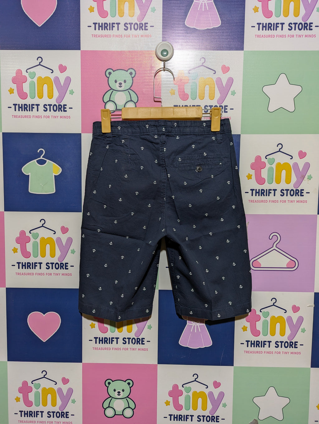 H&M Boys Navy Blue Anchor Print Chino Shorts - Size 158 (Estimated Age 12-13 Years) AB2