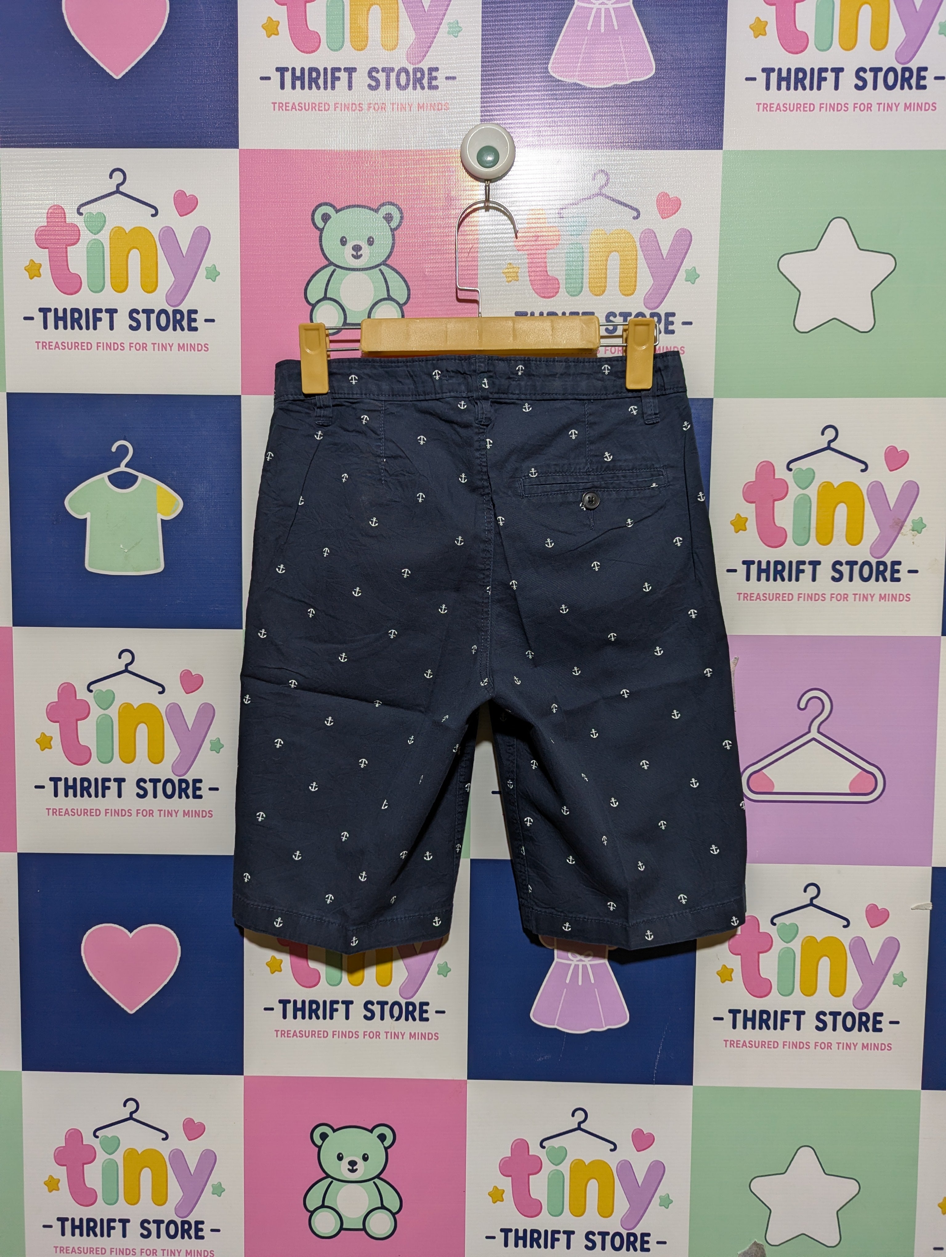 H&M Boys Navy Blue Anchor Print Chino Shorts - Size 158 (Estimated Age 12-13 Years) AB2