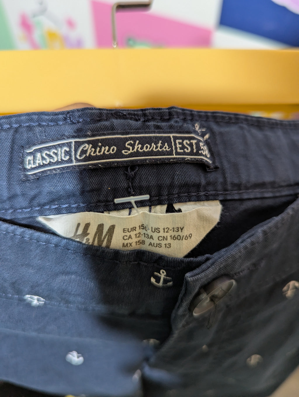 H&M Boys Navy Blue Anchor Print Chino Shorts - Size 158 (Estimated Age 12-13 Years) AB2