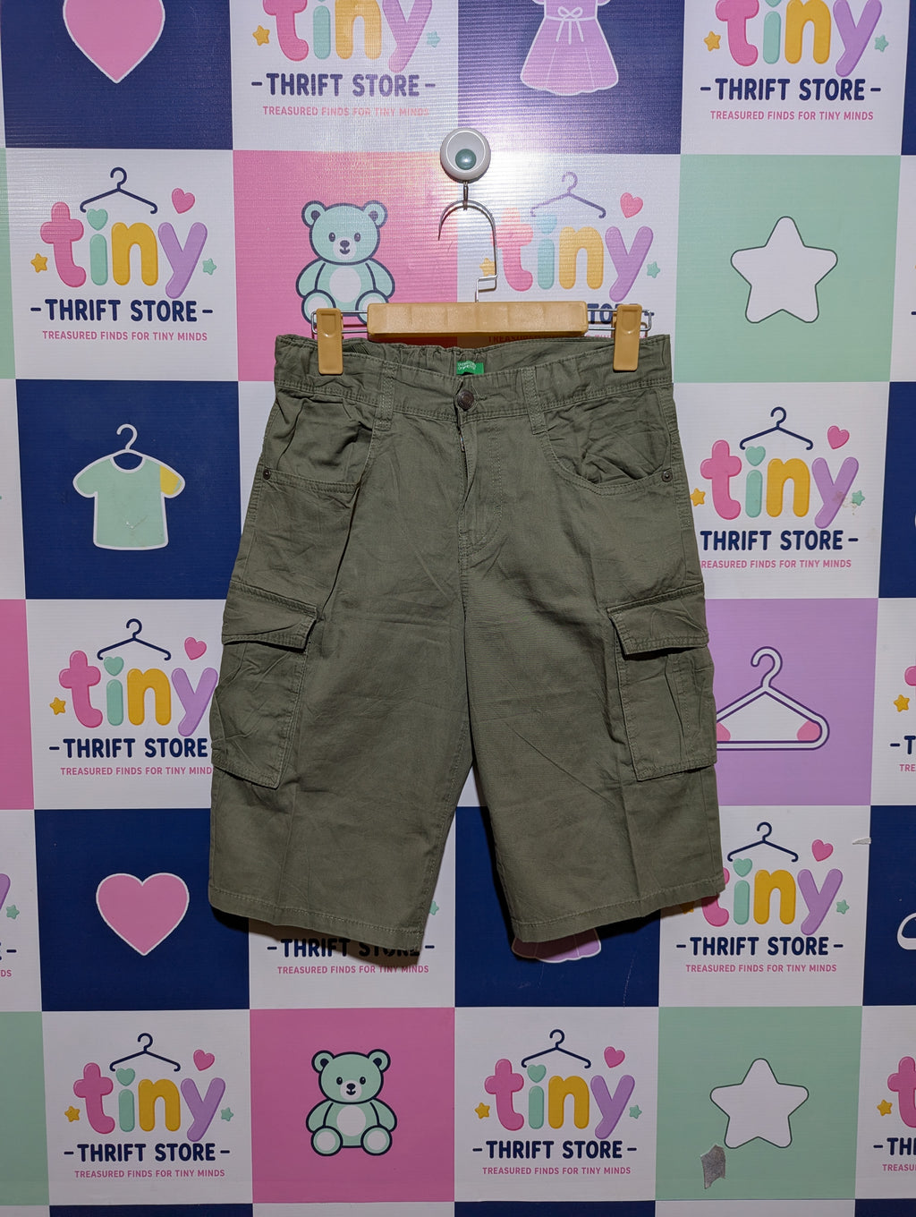 United Colors of Benetton Boys Olive Green Cargo Shorts - Size 160 (Estimated Age 11-12 Years) AB2