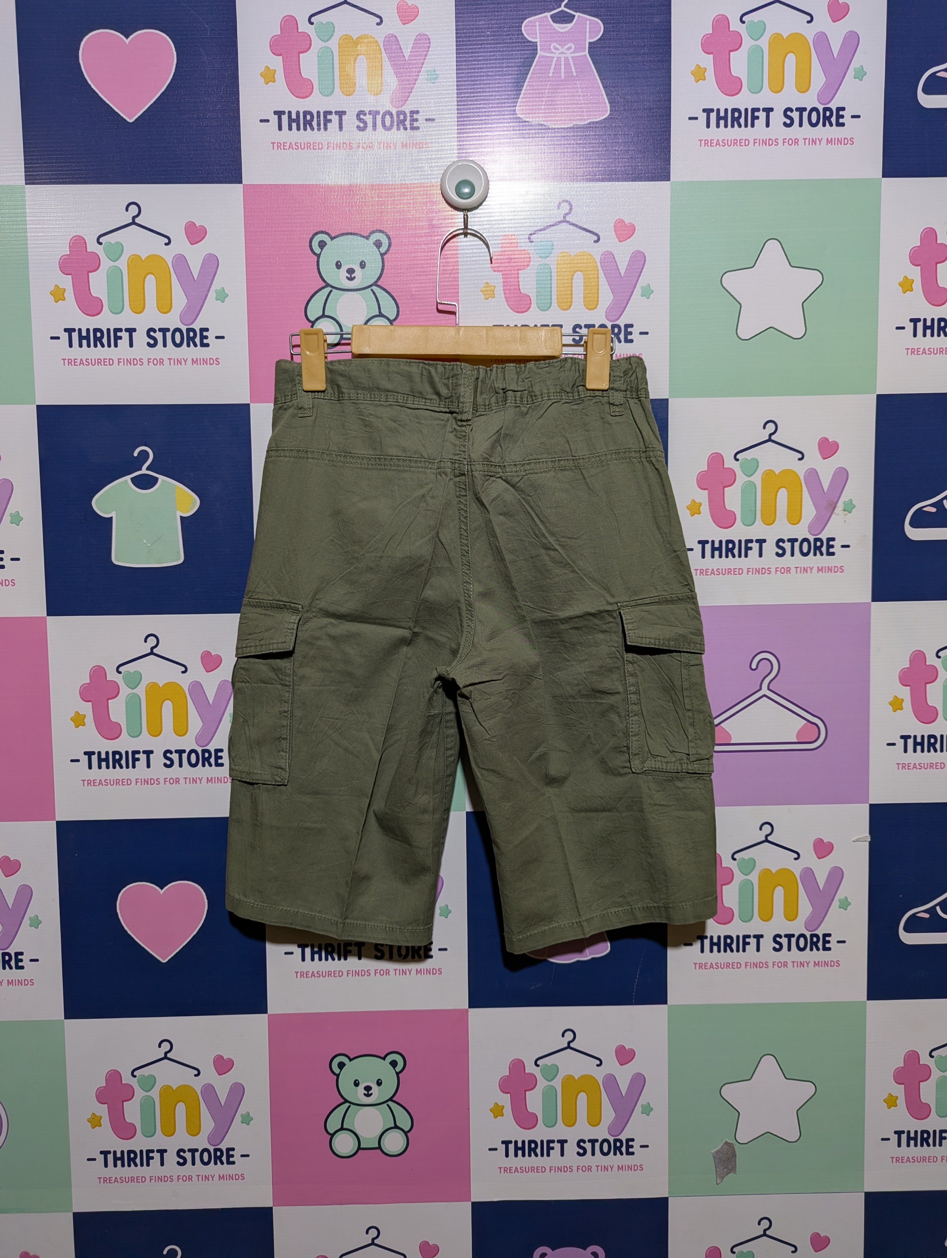 United Colors of Benetton Boys Olive Green Cargo Shorts - Size 160 (Estimated Age 11-12 Years) AB2