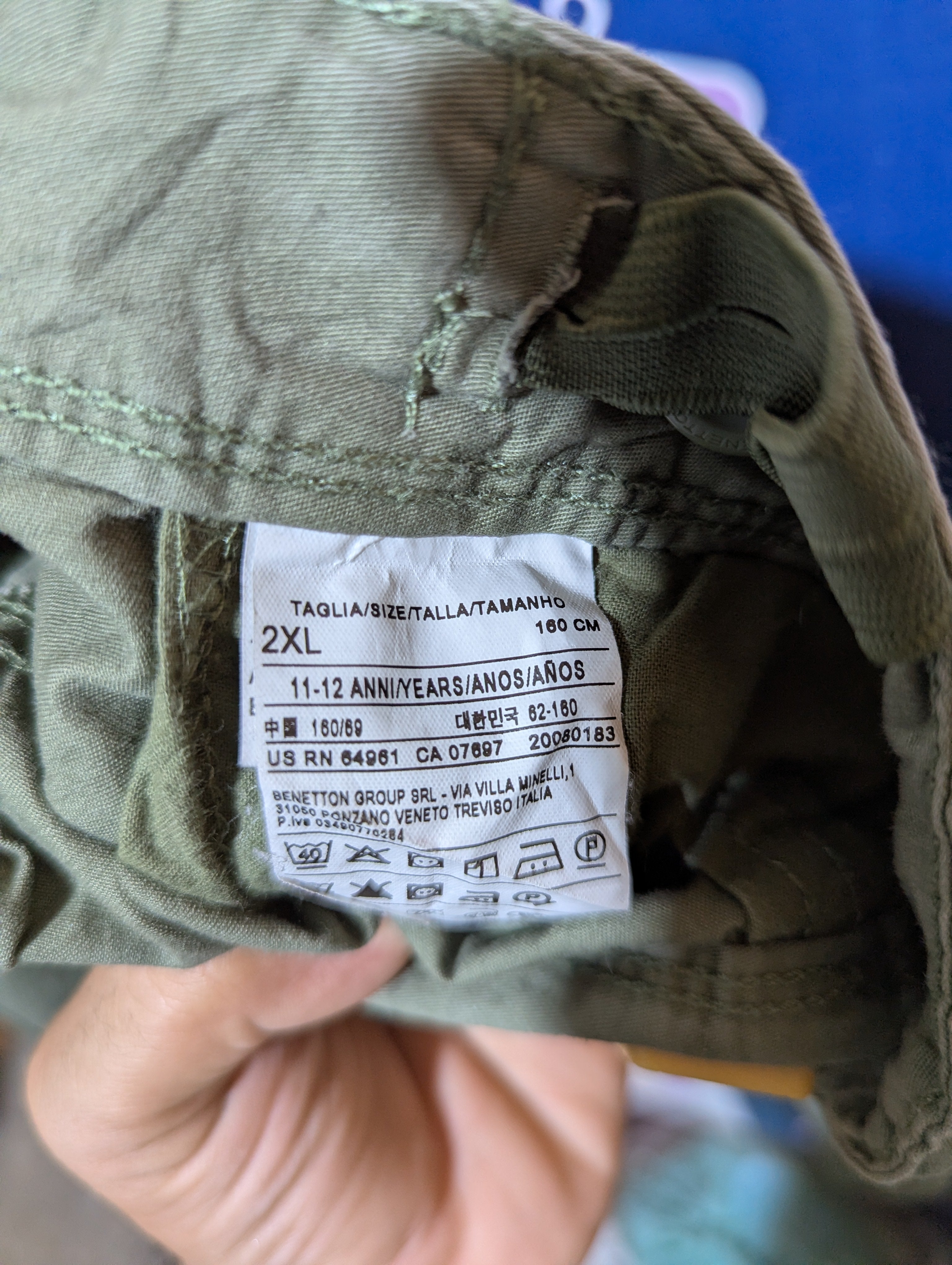 United Colors of Benetton Boys Olive Green Cargo Shorts - Size 160 (Estimated Age 11-12 Years) AB2