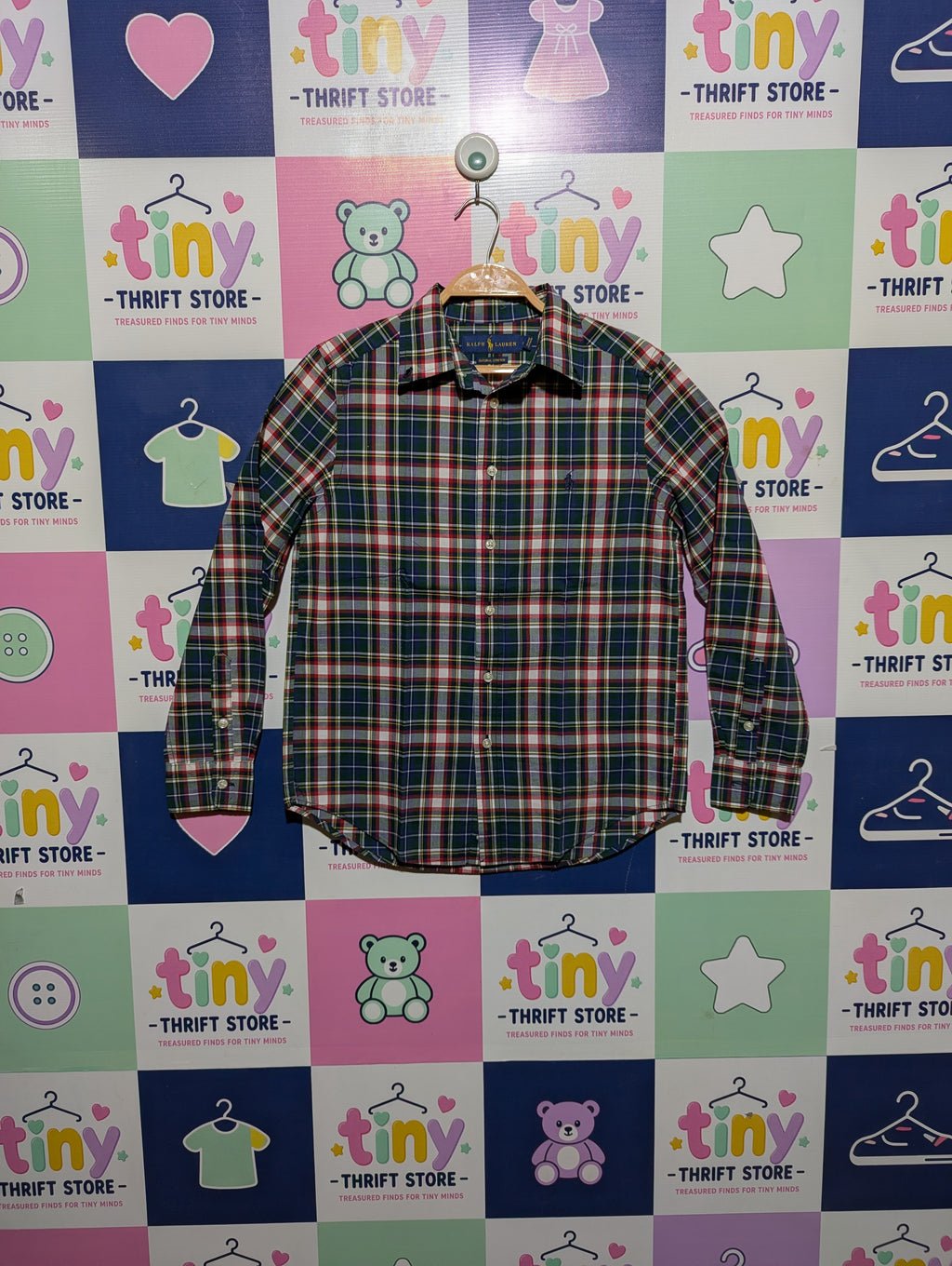 Ralph Lauren Boys Multi-Color Plaid Button-Down Shirt - Size Medium (10-12) Estimated Age 10-12 Years AB2