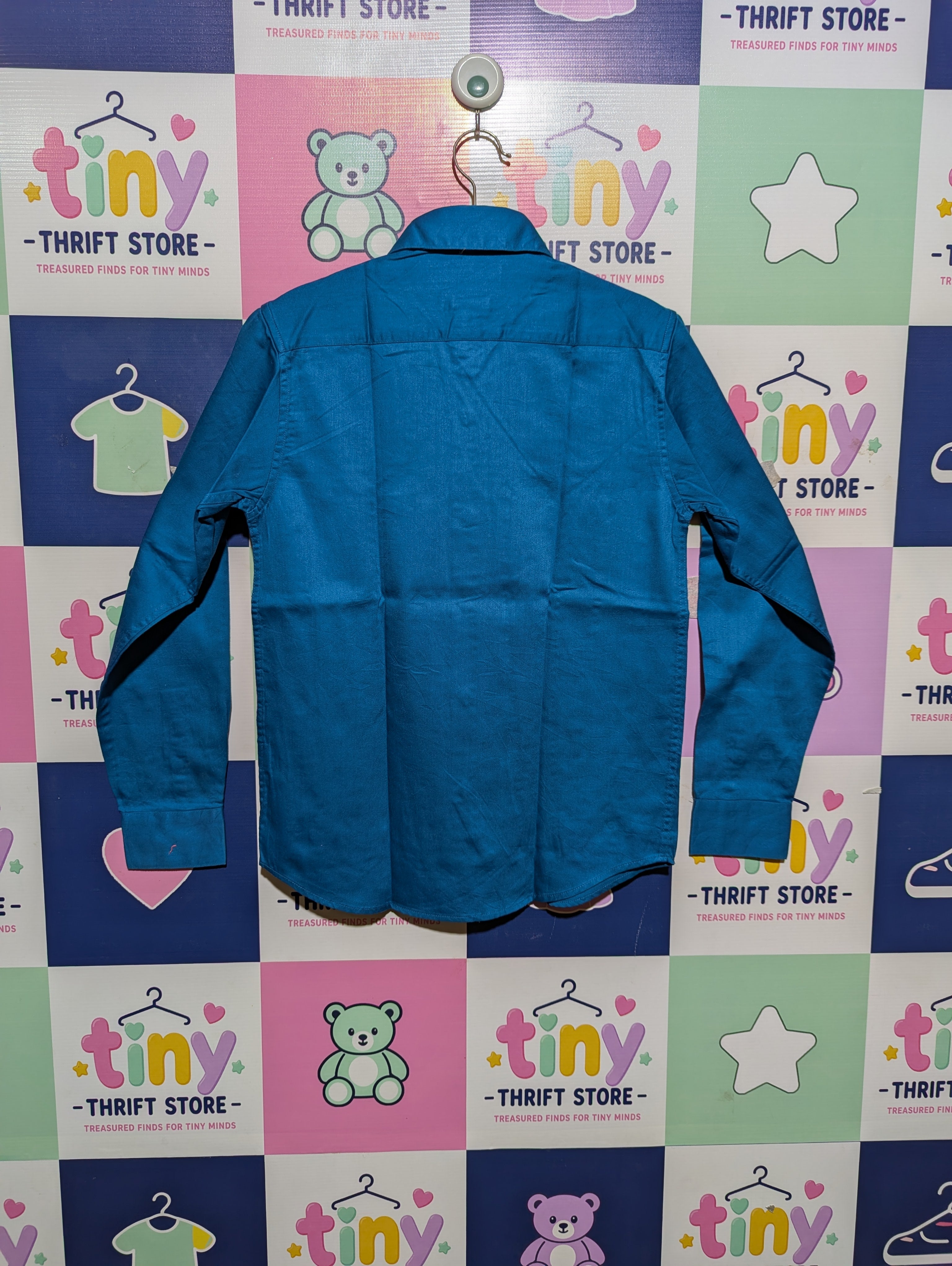 Calvin Klein Boys Vibrant Teal Sateen Button-Down Shirt - Size 12 Estimated Age 10-12 Years AB2