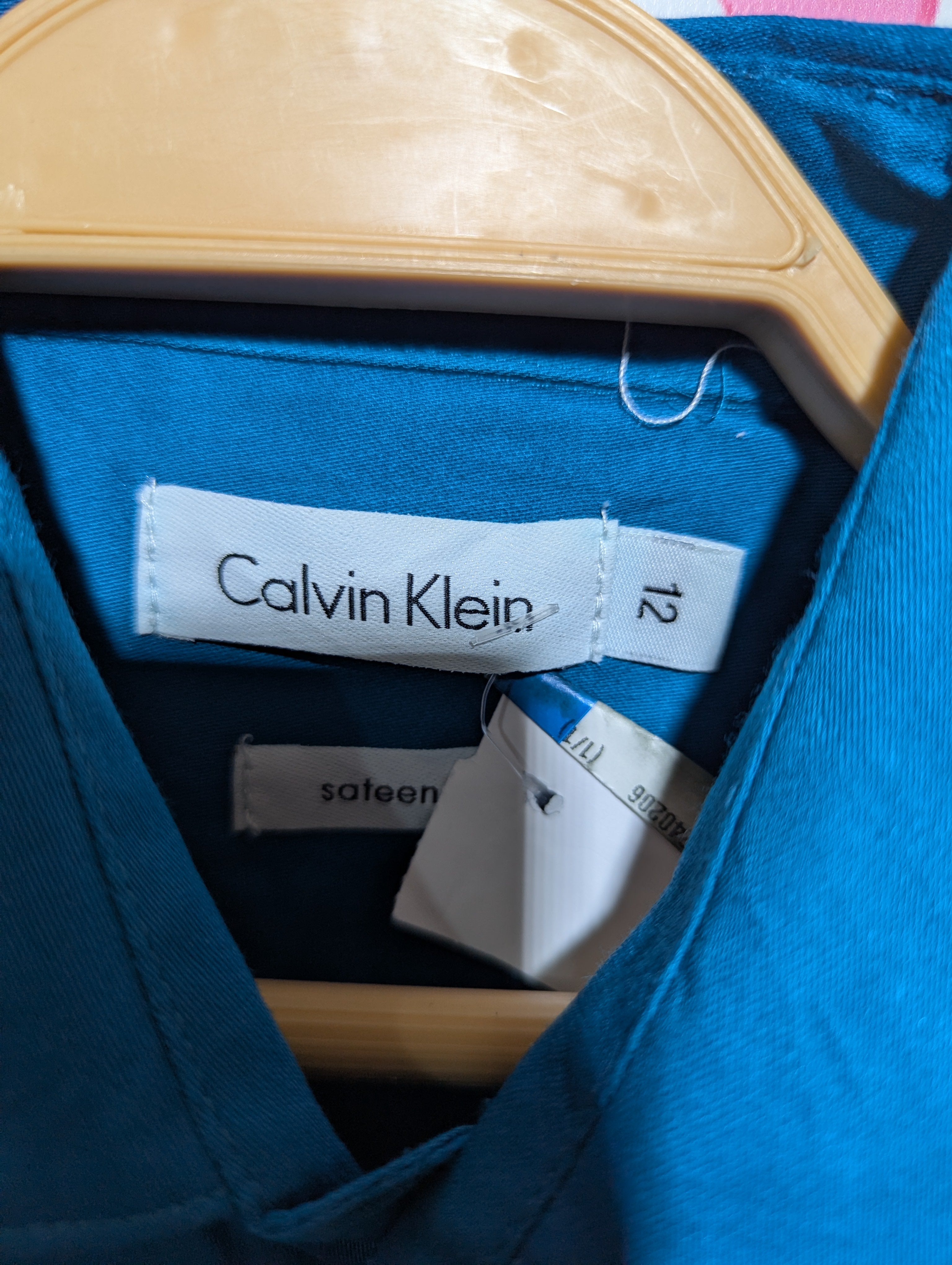 Calvin Klein Boys Vibrant Teal Sateen Button-Down Shirt - Size 12 Estimated Age 10-12 Years AB2
