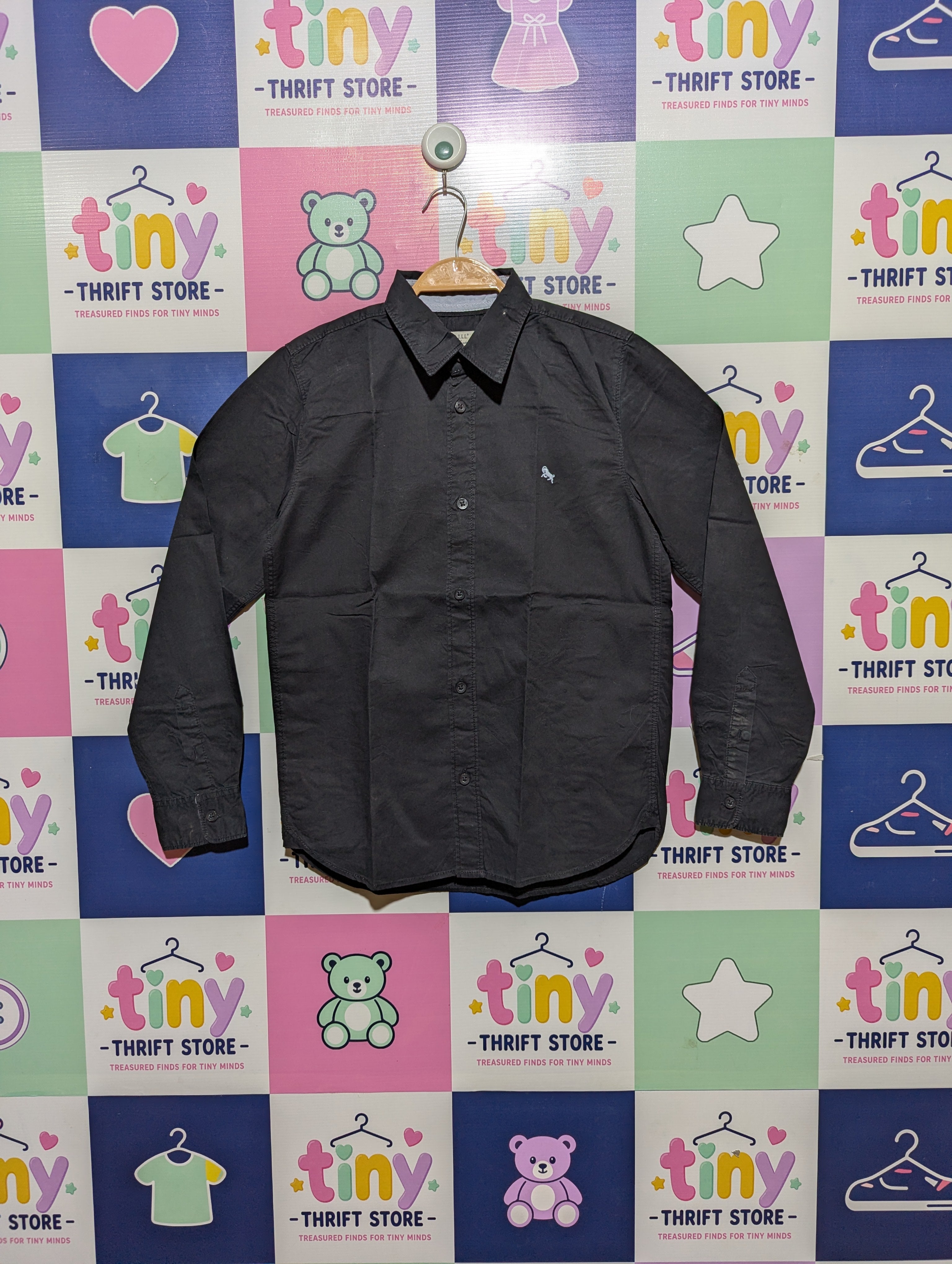 L.O.G.G. Boys Solid Black Long Sleeve Button-Down Shirt - Size 11-12 Years Estimated Age 11-12 Years AB2