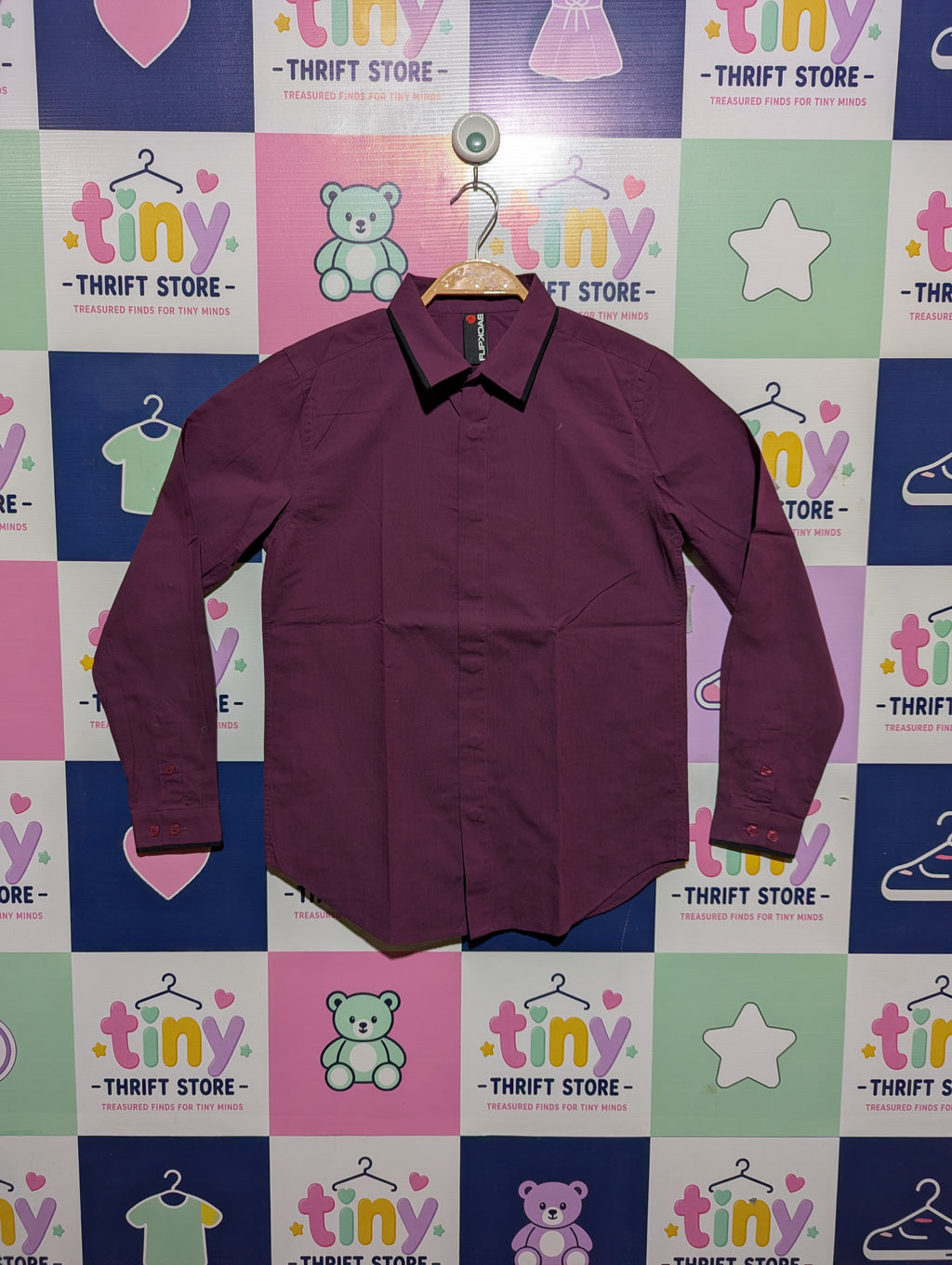 Backyard Boys Solid Purple Long Sleeve Button-Down Shirt - Size 11-12 Years Estimated Age 11-12 Years AB2
