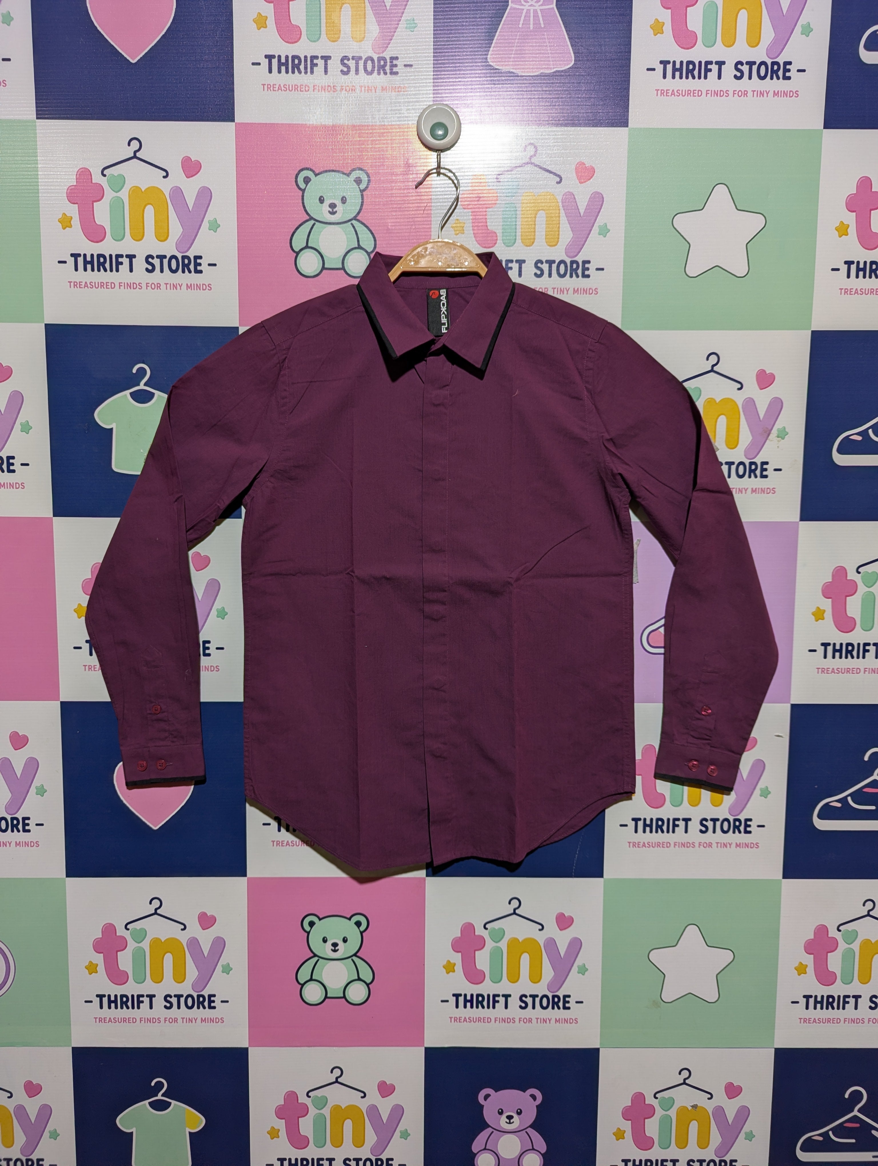 Backyard Boys Solid Purple Long Sleeve Button-Down Shirt - Size 11-12 Years Estimated Age 11-12 Years AB2