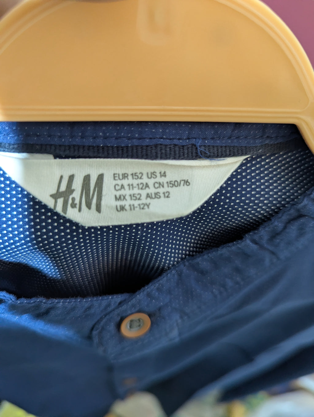 H&M Boys Navy Blue Mandarin Collar Long Sleeve Shirt - Size 11-12 Years Estimated Age 11-12 Years AB2