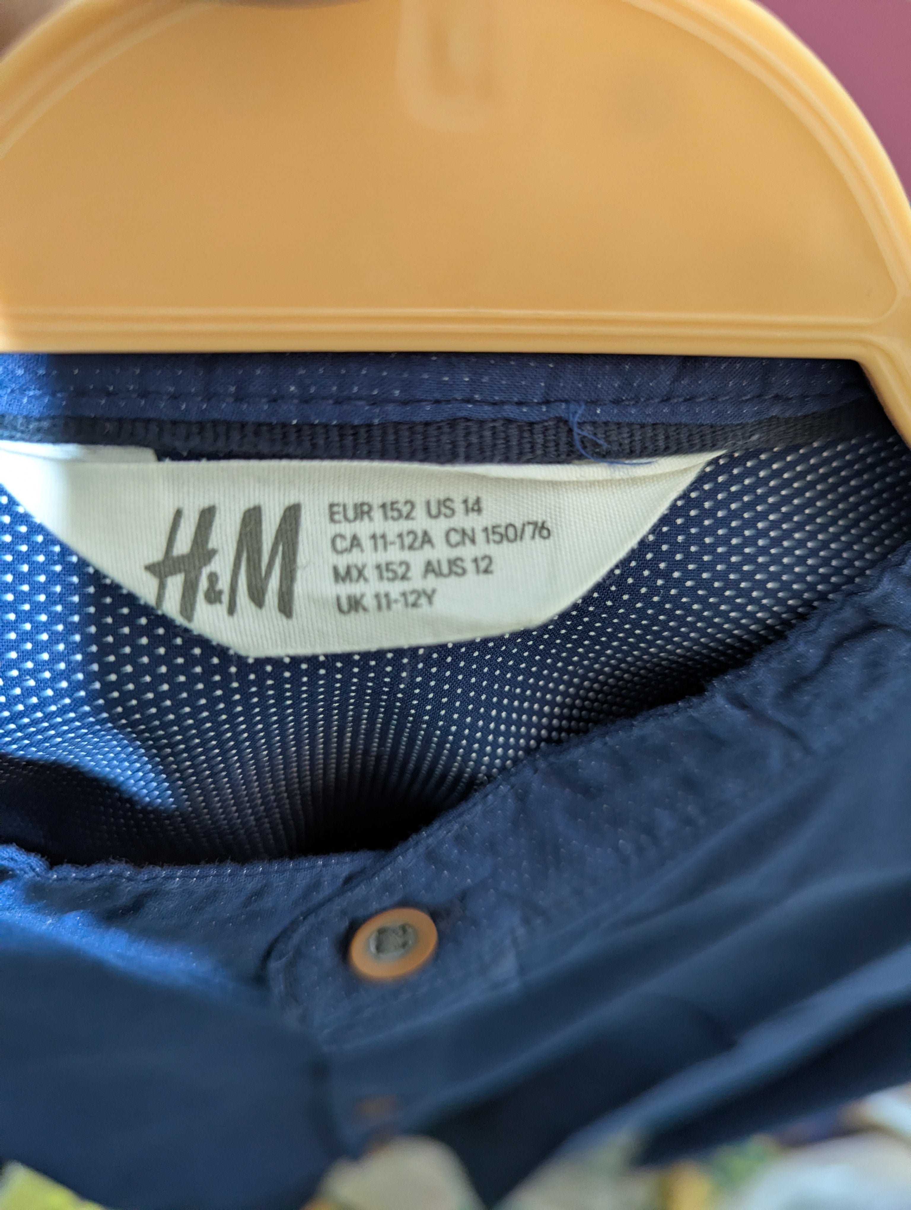 H&M Boys Navy Blue Mandarin Collar Long Sleeve Shirt - Size 11-12 Years Estimated Age 11-12 Years AB2