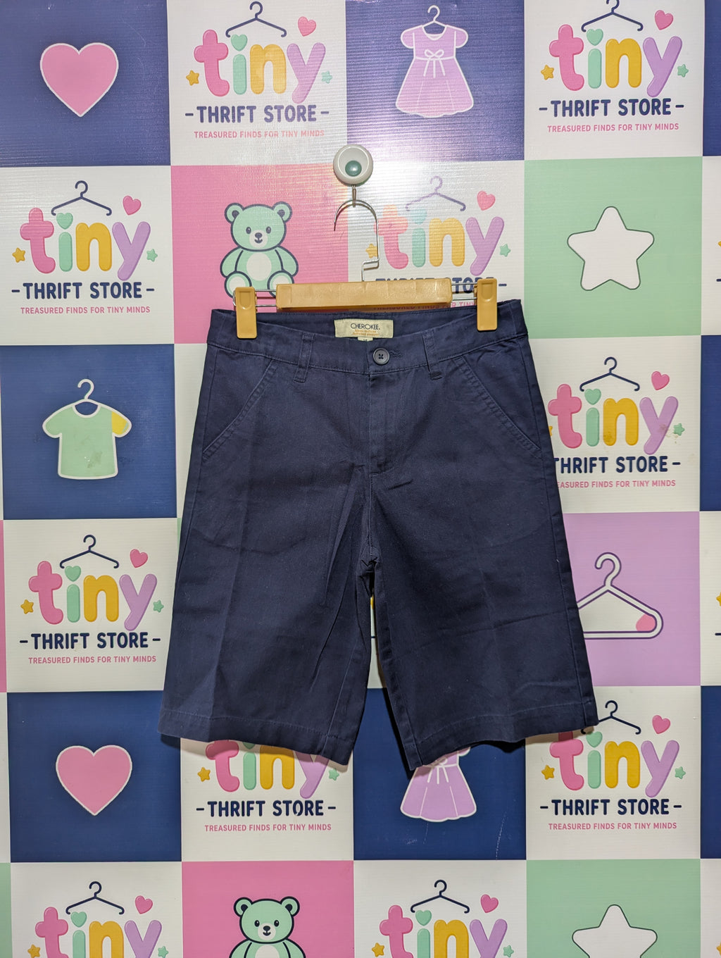 Cherokee Boys Navy Blue School Uniform Chino Shorts - Size 14 Estimated Age 12-14 Years AB2