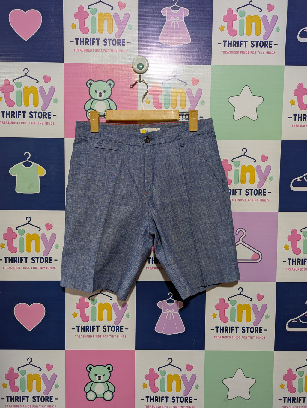 Boden Boys Blue Chambray Chino Shorts - Size 14Y Estimated Age 13-14 Years AB2
