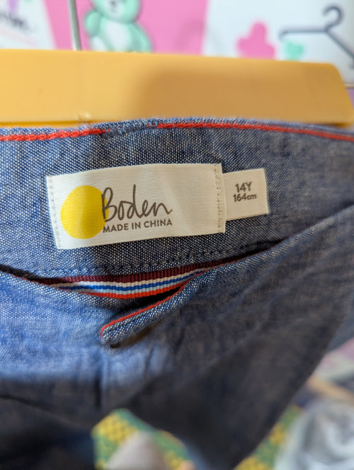 Boden Boys Blue Chambray Chino Shorts - Size 14Y Estimated Age 13-14 Years AB2