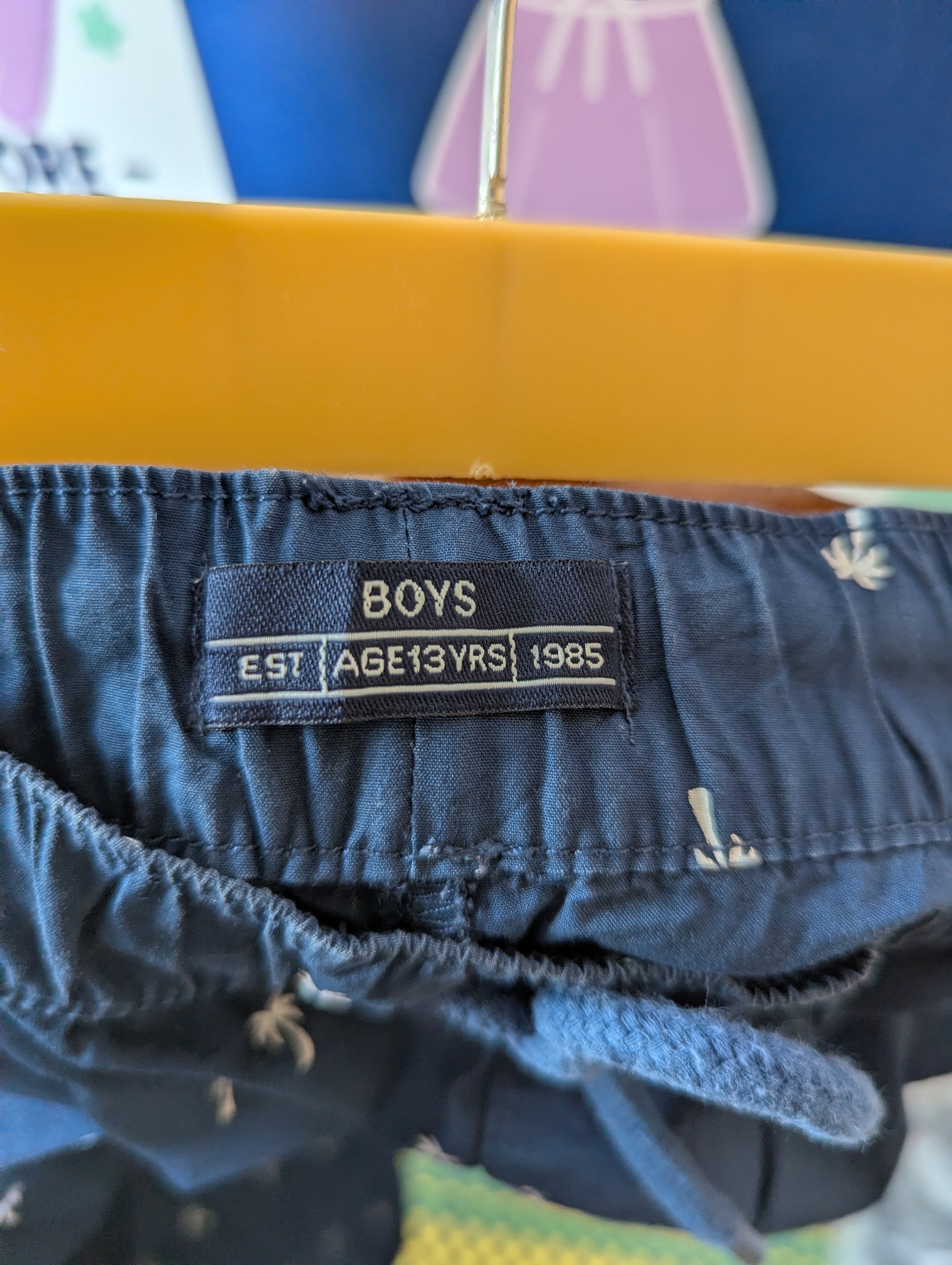 Boys Navy Blue Palm Tree Print Casual Shorts - Size Estimated Age 13 Years AB2