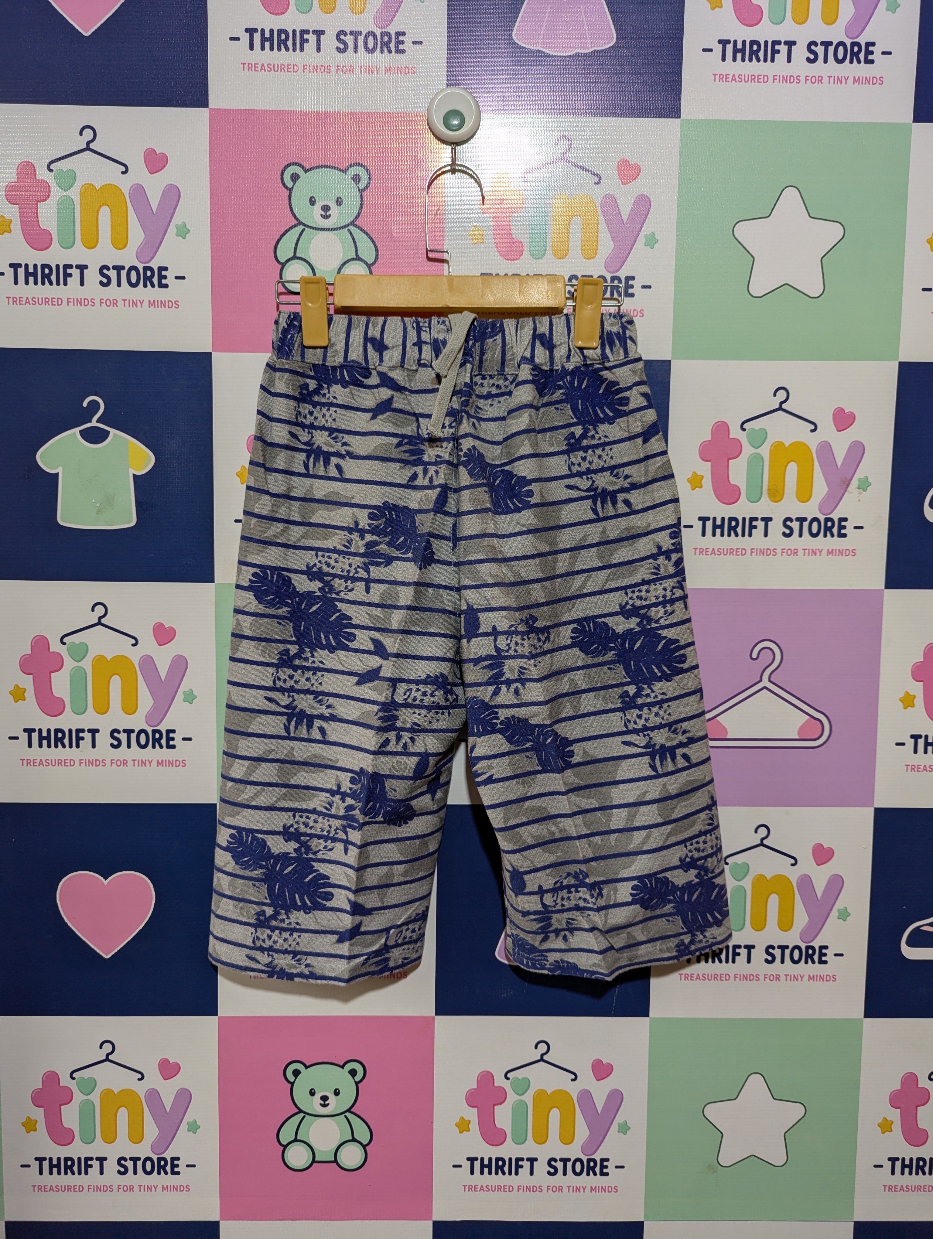 R/H Boys Grey Striped "Pineapple & Leaf" Print Casual Shorts - Size 160 cm Estimated Age 13 Years AB2
