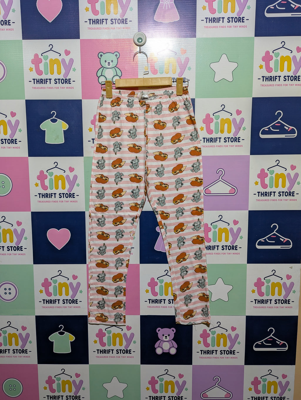 Disney Girls Pink Striped "Lady and the Tramp" Pajama Pants - Size 8-10 (Estimated Age 8-10 Years) AB2