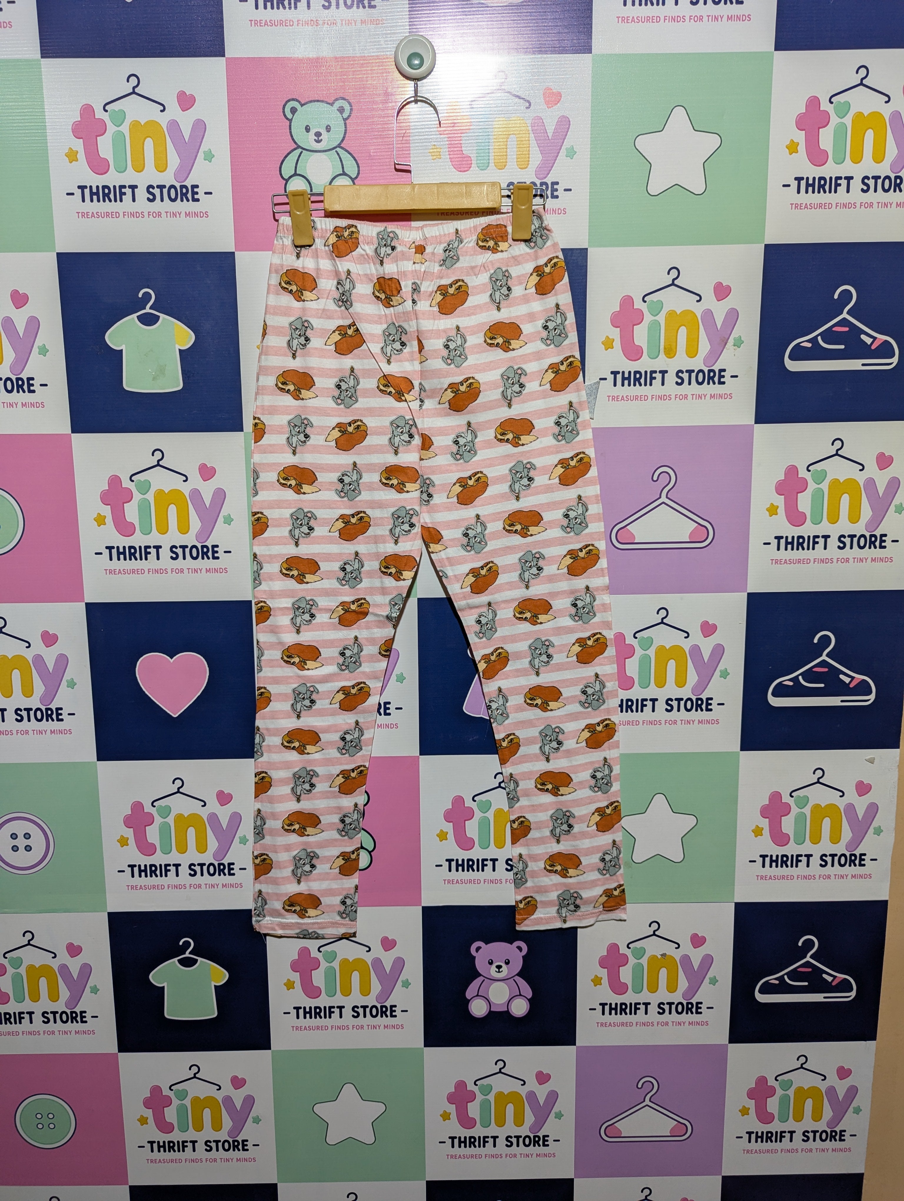 Disney Girls Pink Striped "Lady and the Tramp" Pajama Pants - Size 8-10 (Estimated Age 8-10 Years) AB2