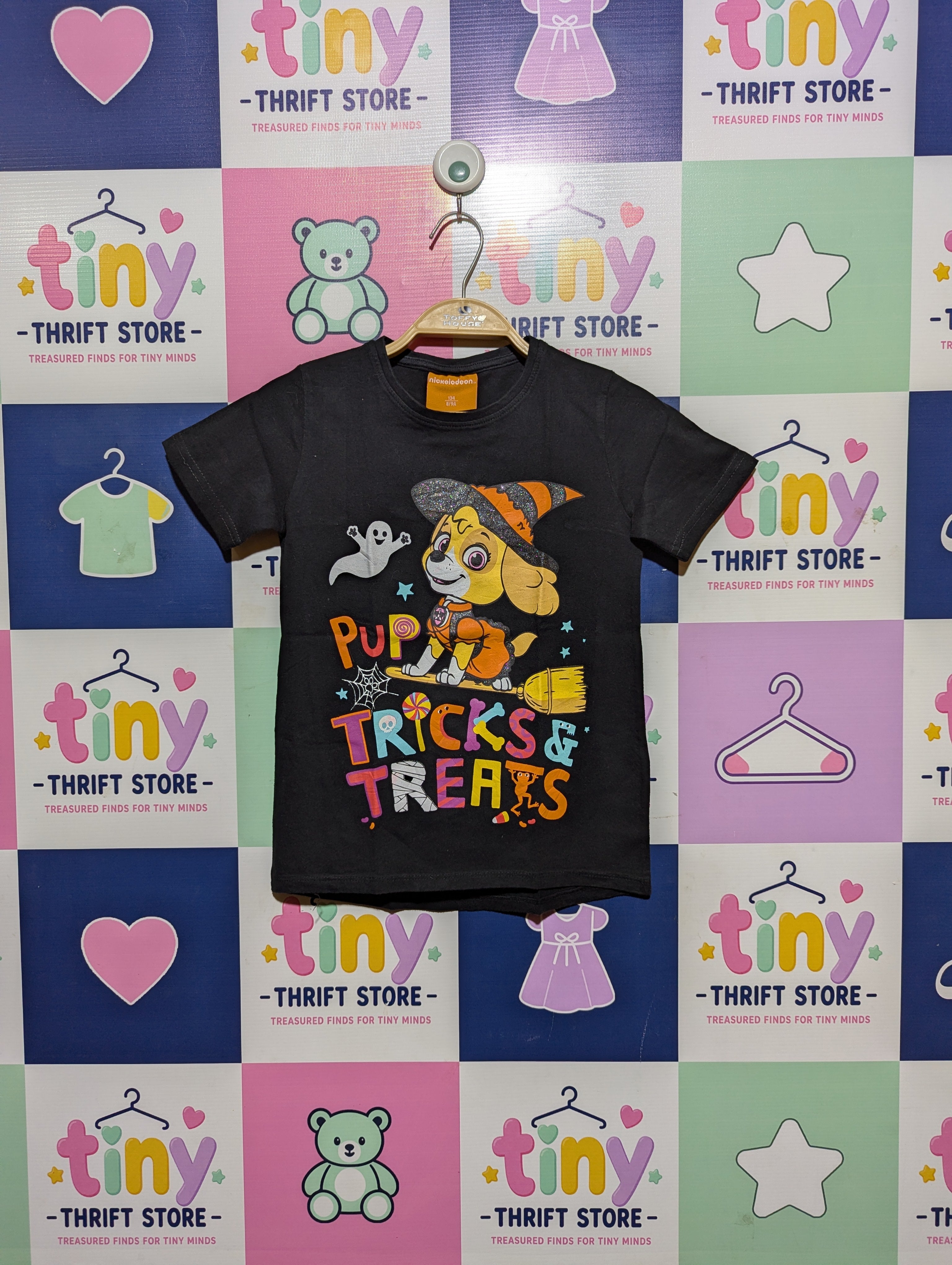 Nickelodeon Girls Black "Paw Patrol Tricks & Treats" Graphic Tee - Size 8-9 Years (Estimated Age 8-9 Years) AB2