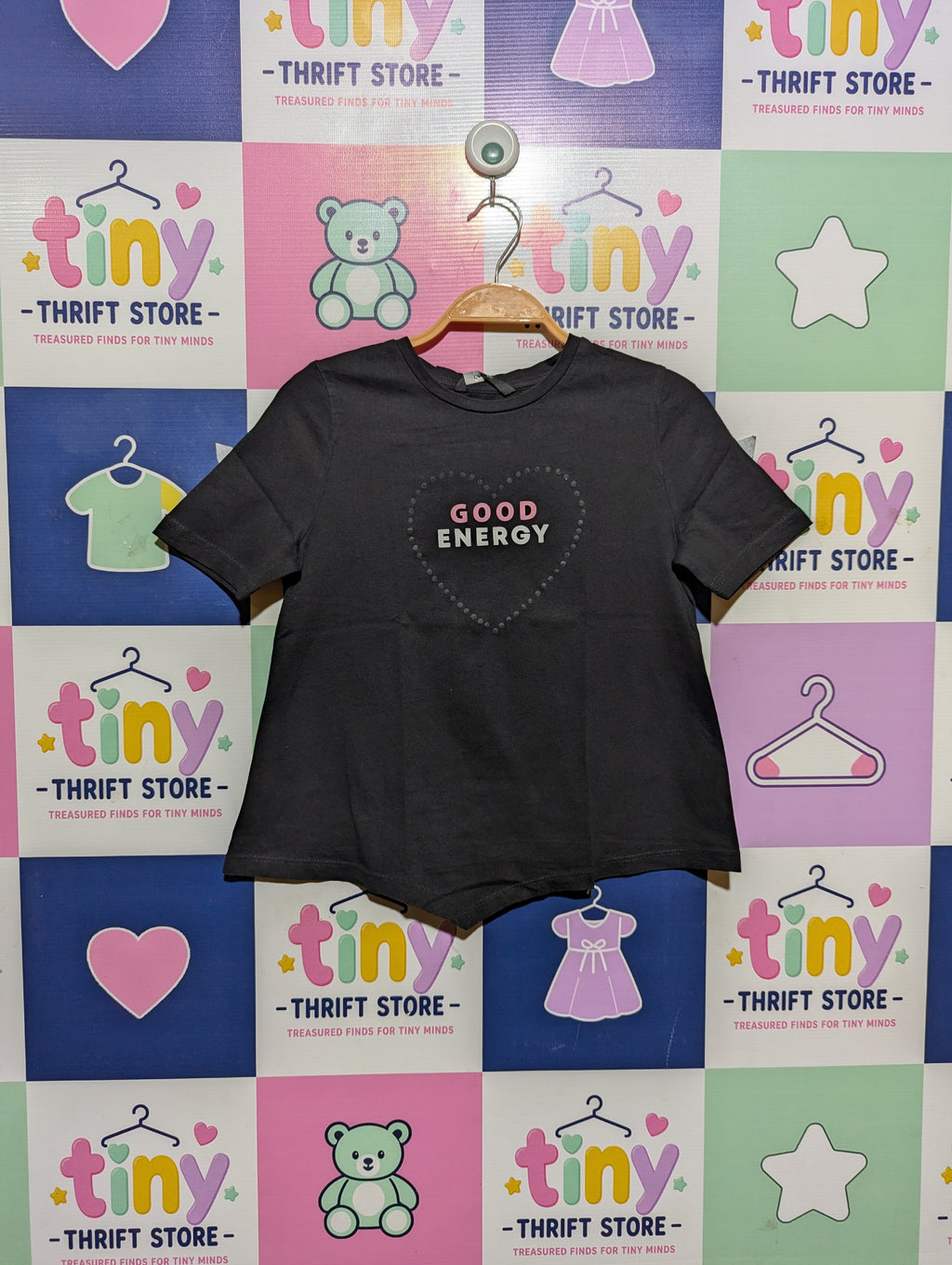 George Girls Black "Good Energy" Graphic Tee - Size 9-10 Years (Estimated Age 9-10 Years) AB2