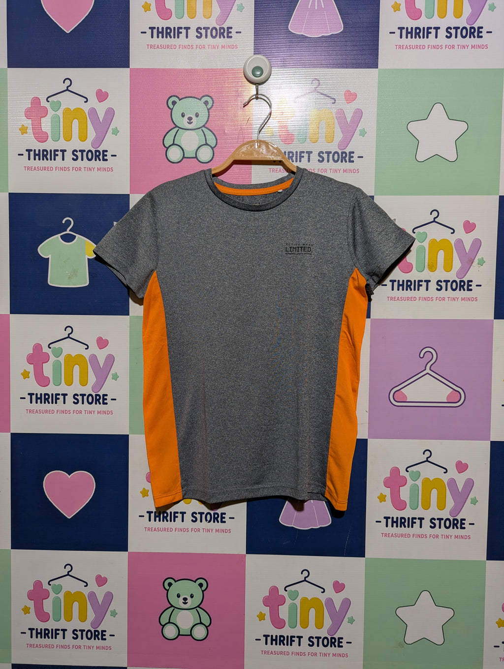 Yigga Girls Grey & Orange "Active Limited" Sporty Tee - Size 8-10 Years (Estimated Age 9-10 Years) AB2