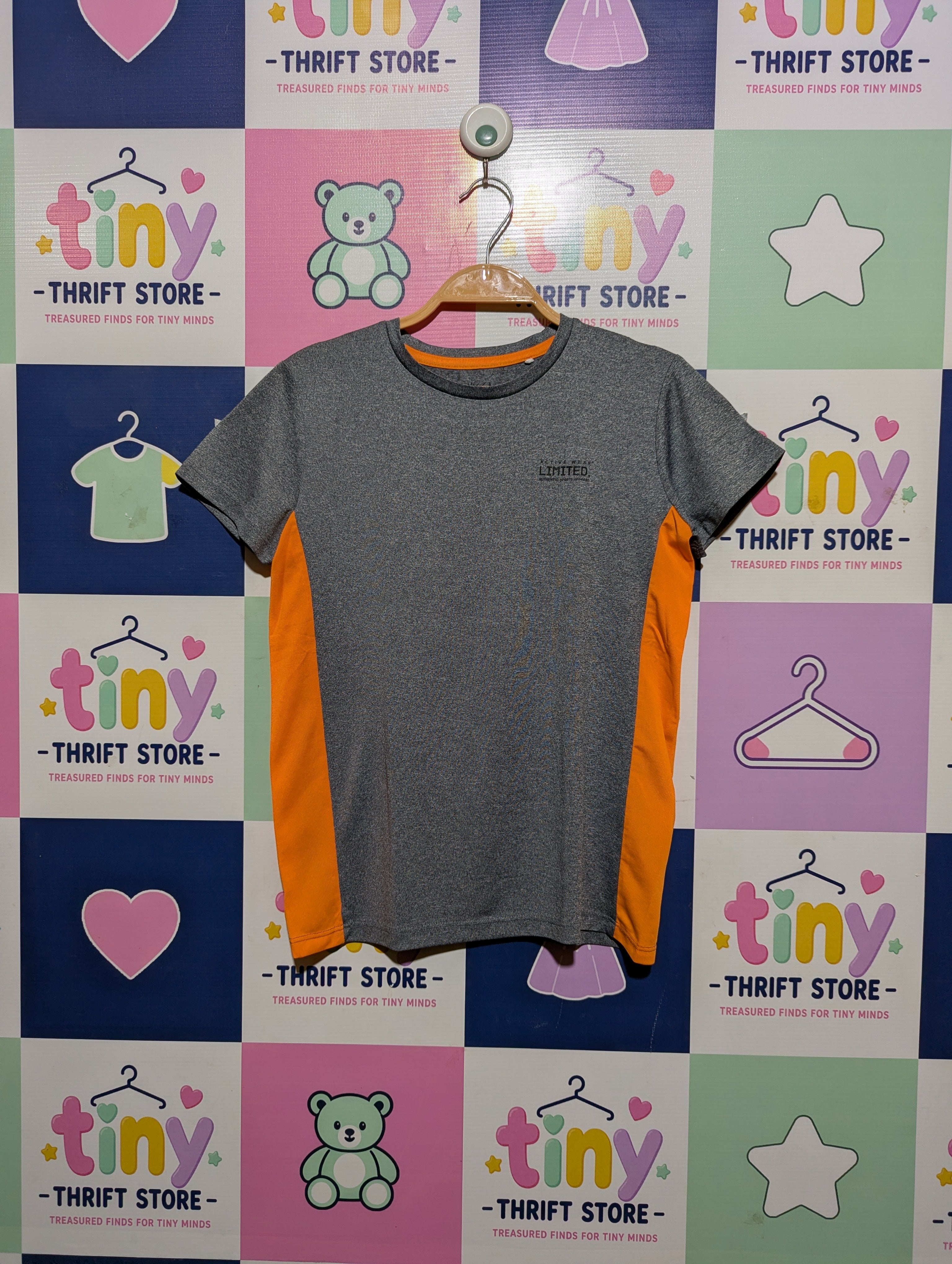 Yigga Girls Grey & Orange "Active Limited" Sporty Tee - Size 8-10 Years (Estimated Age 9-10 Years) AB2