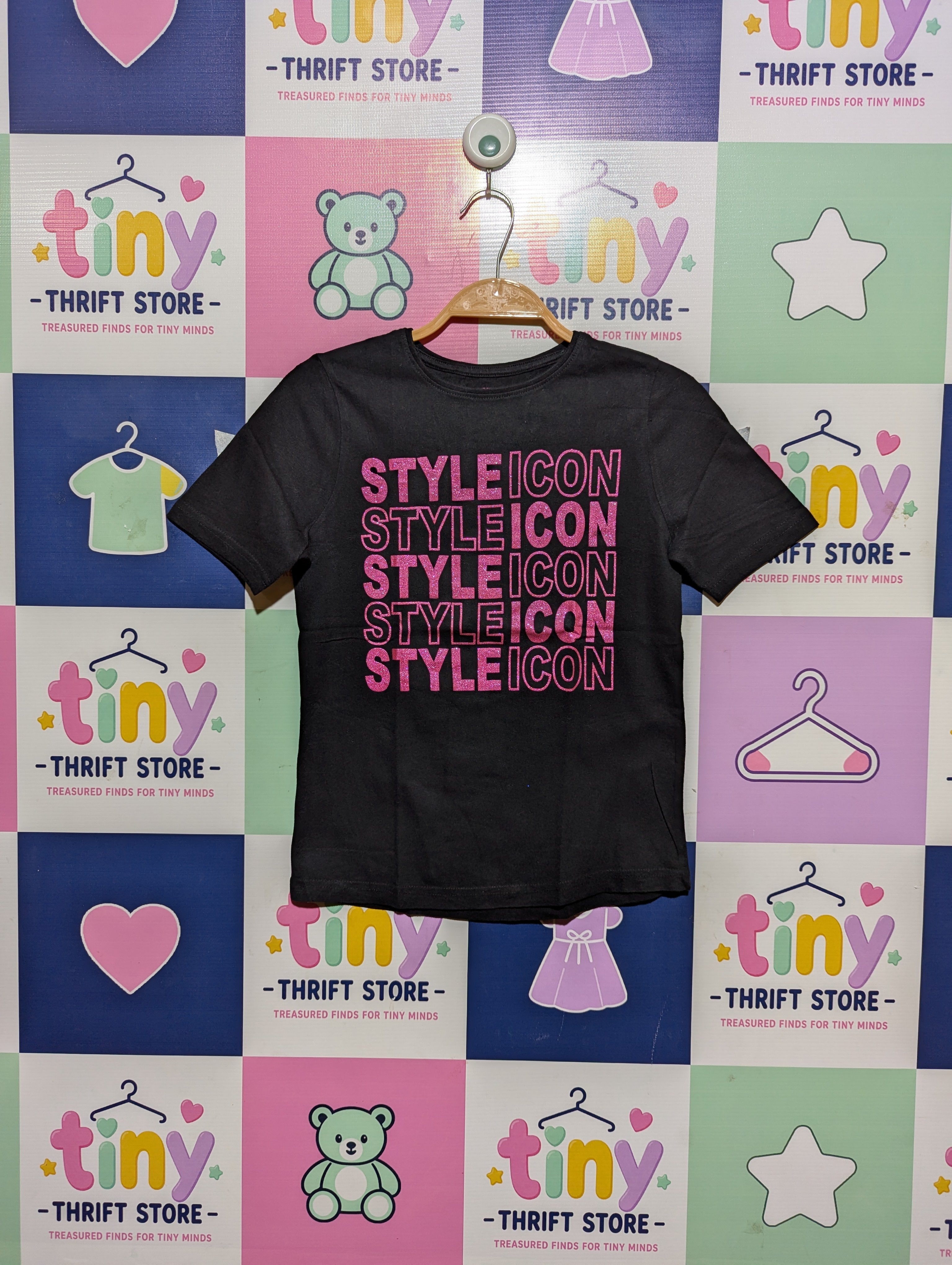 YD Girls Black "Style Icon" Graphic Tee - Size 9-10 Years (Estimated Age 9-10 Years) AB2