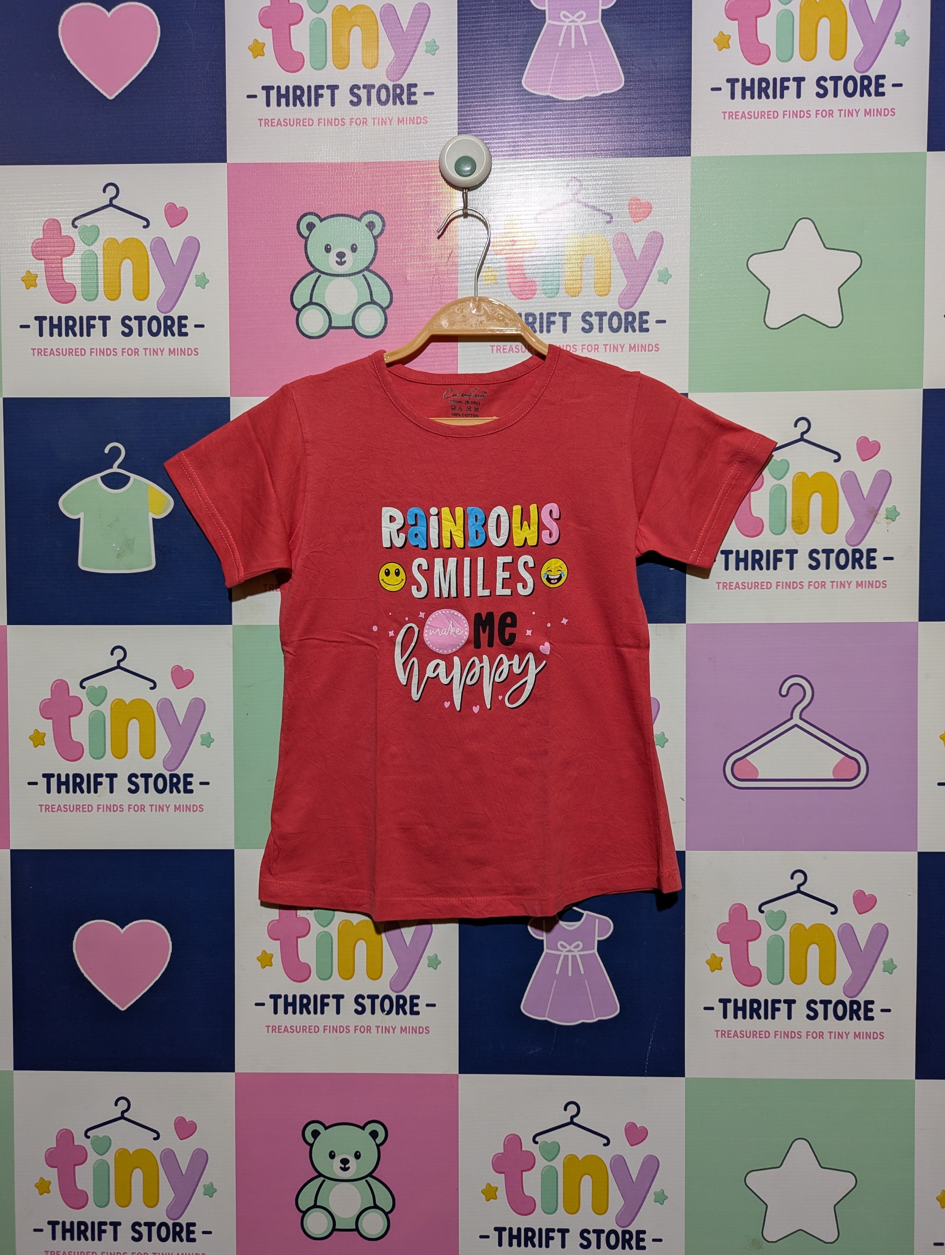 CucuFun Girls Pink "Rainbows & Smiles" Graphic Tee - Size 8-10 Years (Estimated Age 8-10 Years) AB2