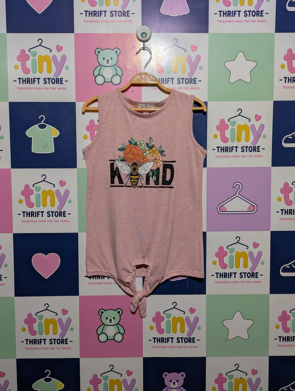 Marie Nicole Girls Pink "Floral Bee Kind" Sleeveless Tie-Front Tee - Size 6XL (Estimated Age 11-12 Years) AB2