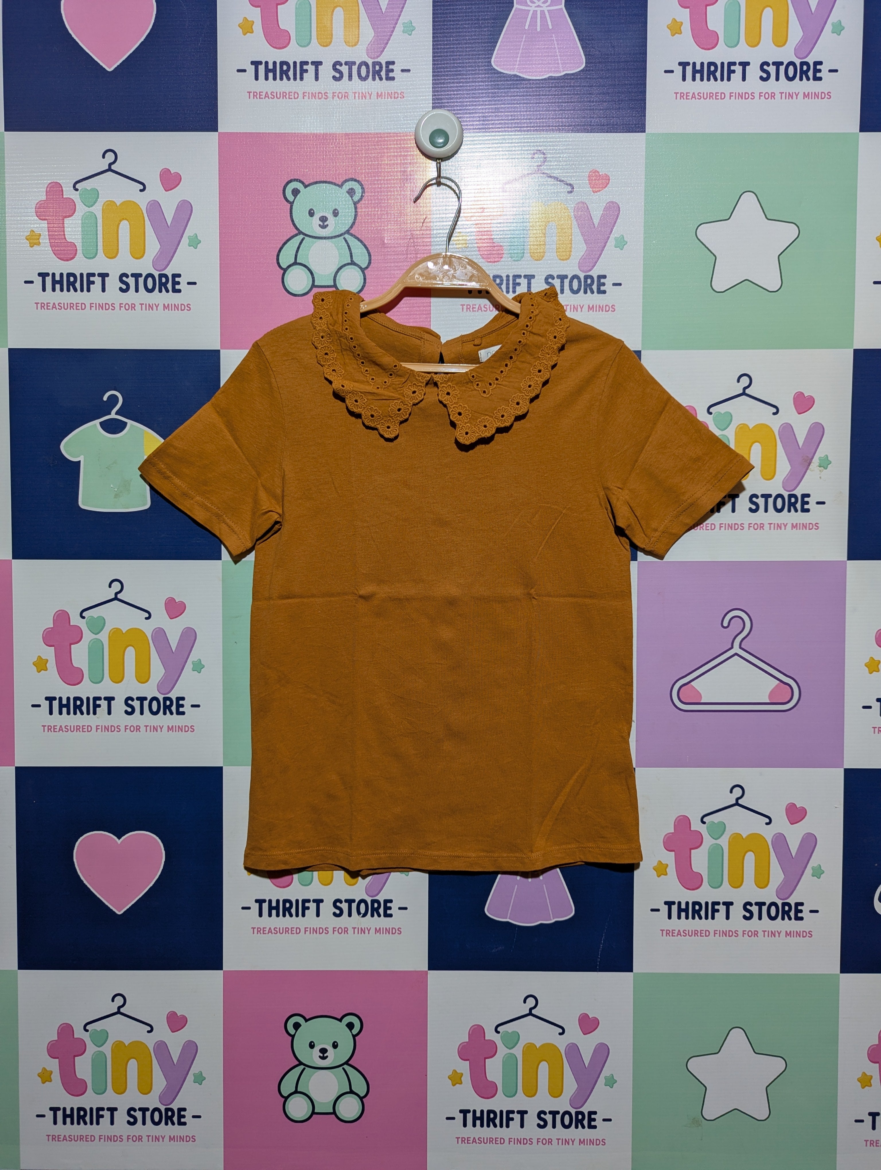 Next Girls Mustard Yellow "Peter Pan Collar" Tee - Size 10 Years (Estimated Age 10 Years) AB2