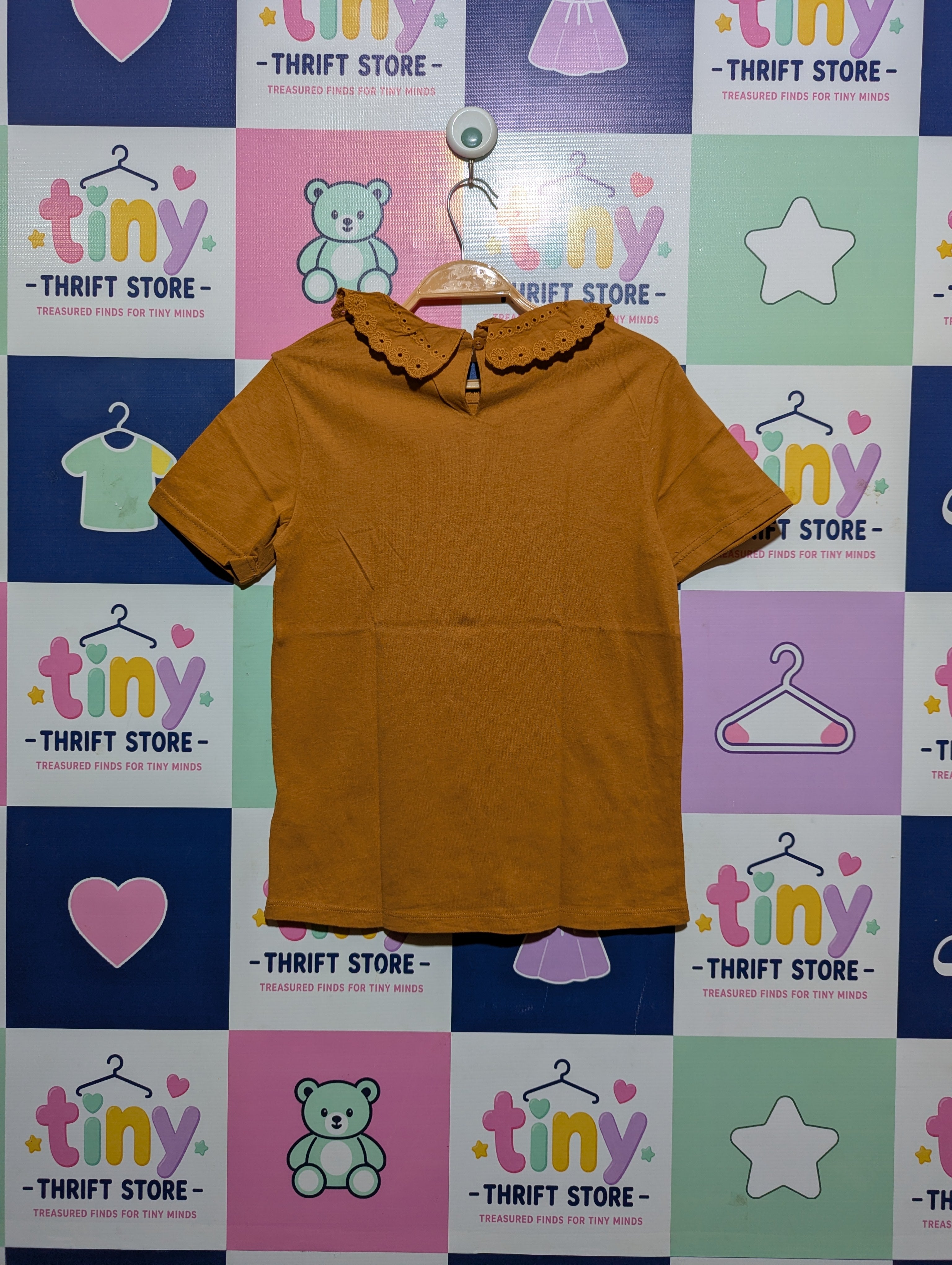 Next Girls Mustard Yellow "Peter Pan Collar" Tee - Size 10 Years (Estimated Age 10 Years) AB2