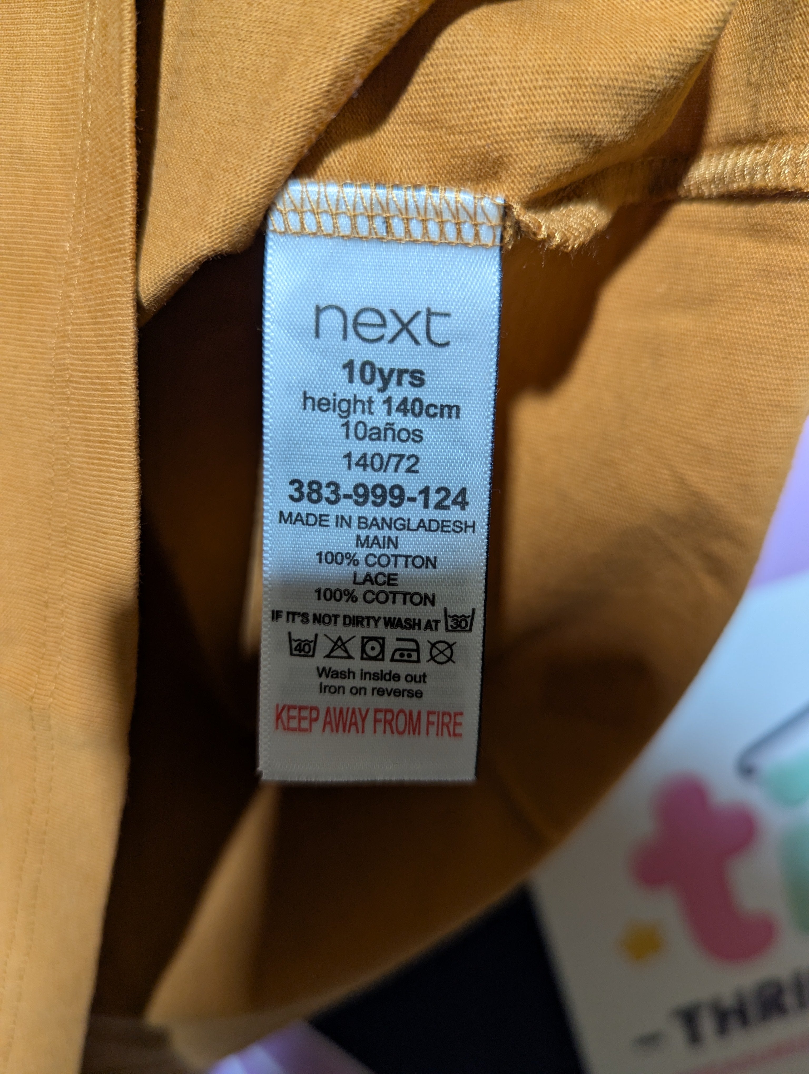 Next Girls Mustard Yellow "Peter Pan Collar" Tee - Size 10 Years (Estimated Age 10 Years) AB2