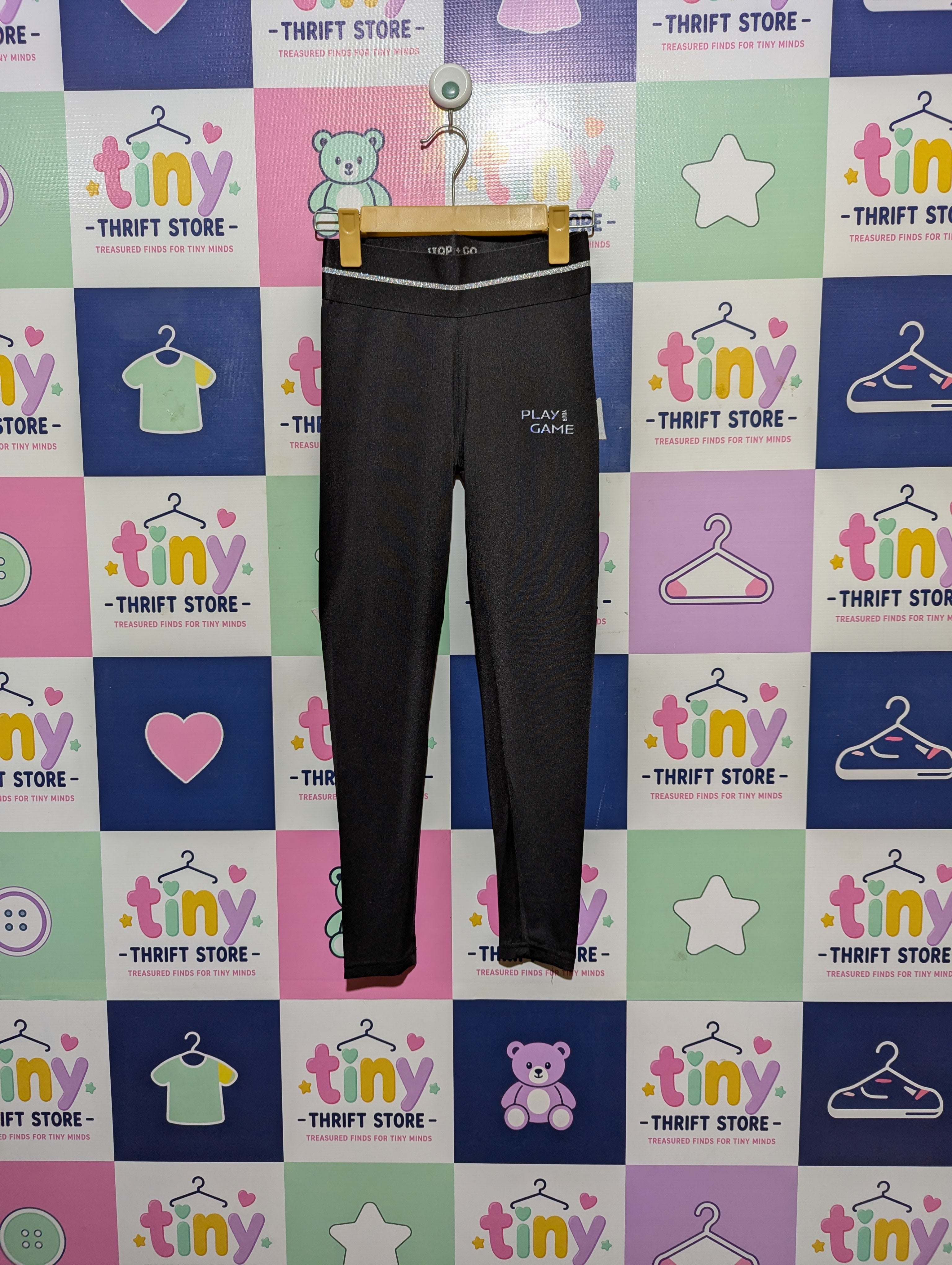 STOP + GO Girls Black "Play Game" Athletic Leggings - Size 140 Estimated Age 9-10 Years AB2