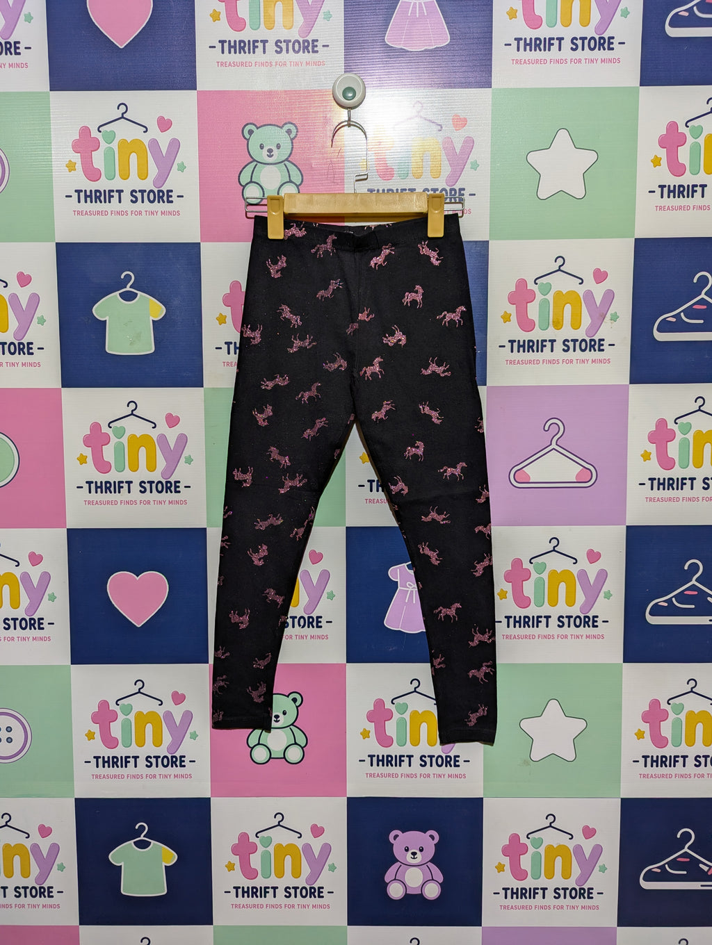 PEP&CO Girls Black "Glitter Unicorn" Print Leggings - Size 134-140CM Estimated Age 9-10 Years AB2