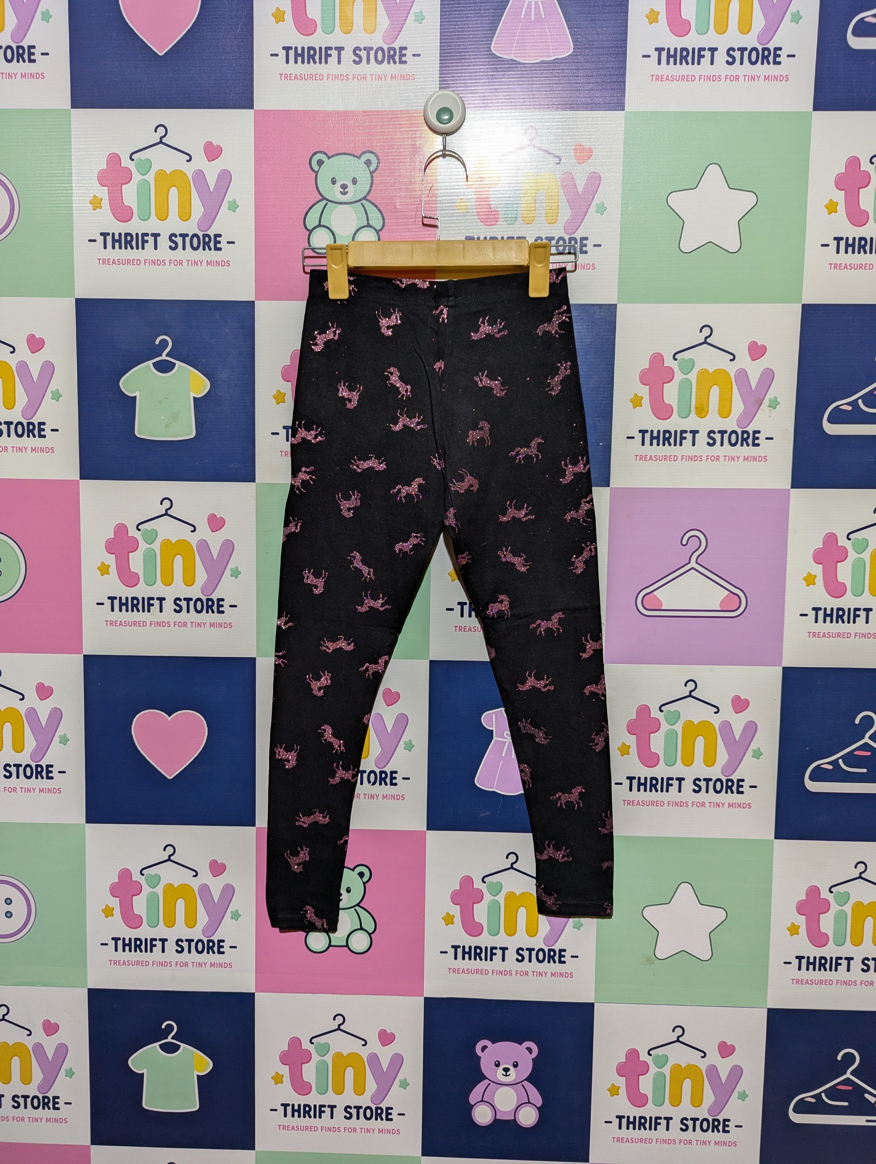 PEP&CO Girls Black "Glitter Unicorn" Print Leggings - Size 134-140CM Estimated Age 9-10 Years AB2