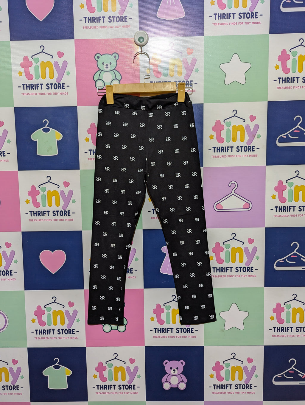 River Island Girls Black "Monogram" Print Leggings - Size 140CM Estimated Age 9-10 Years AB2