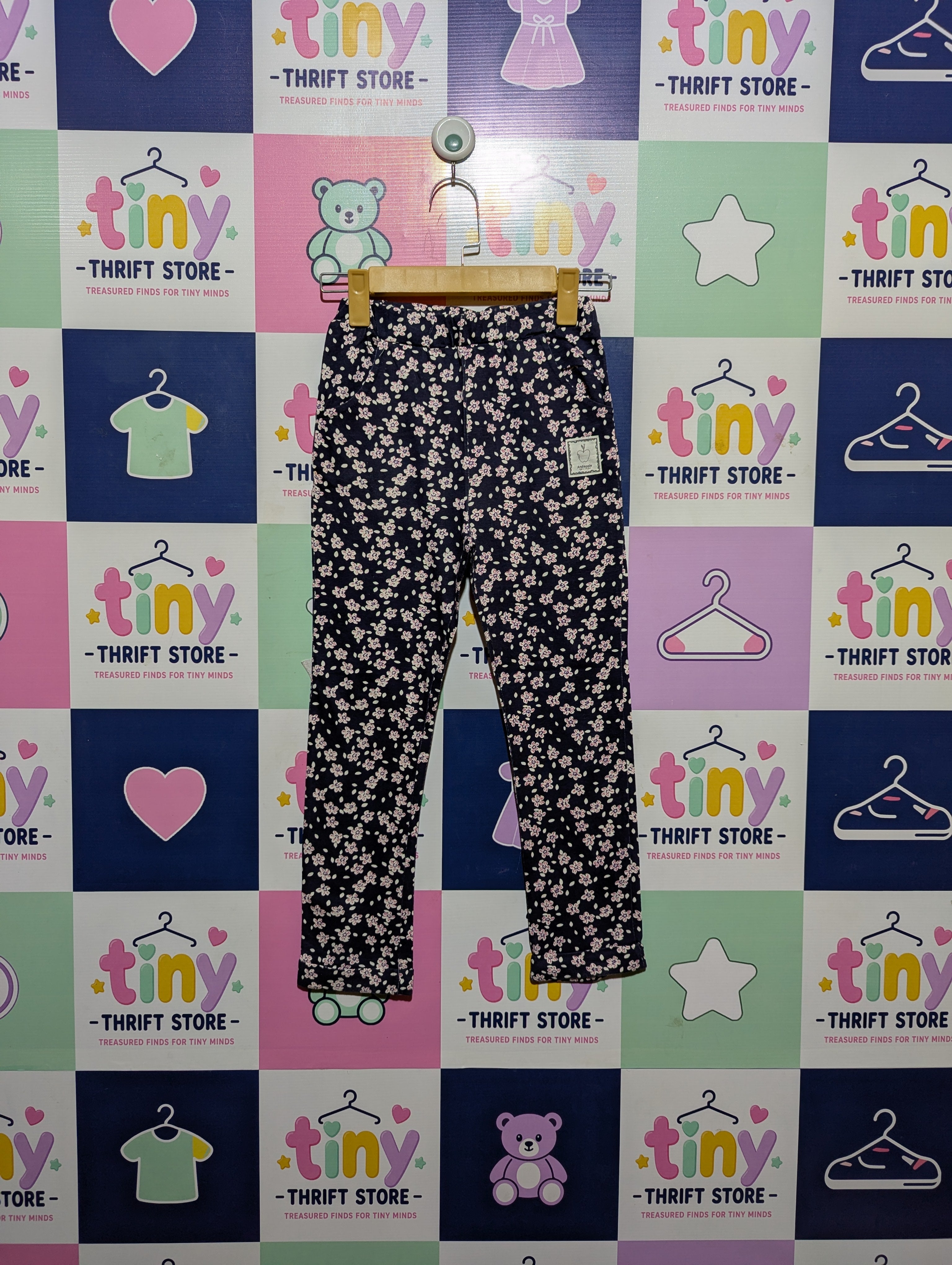 Andi Apple Girls Navy Blue "Floral Blossom" Print Leggings - Size 150CM Estimated Age 11-12 Years AB2