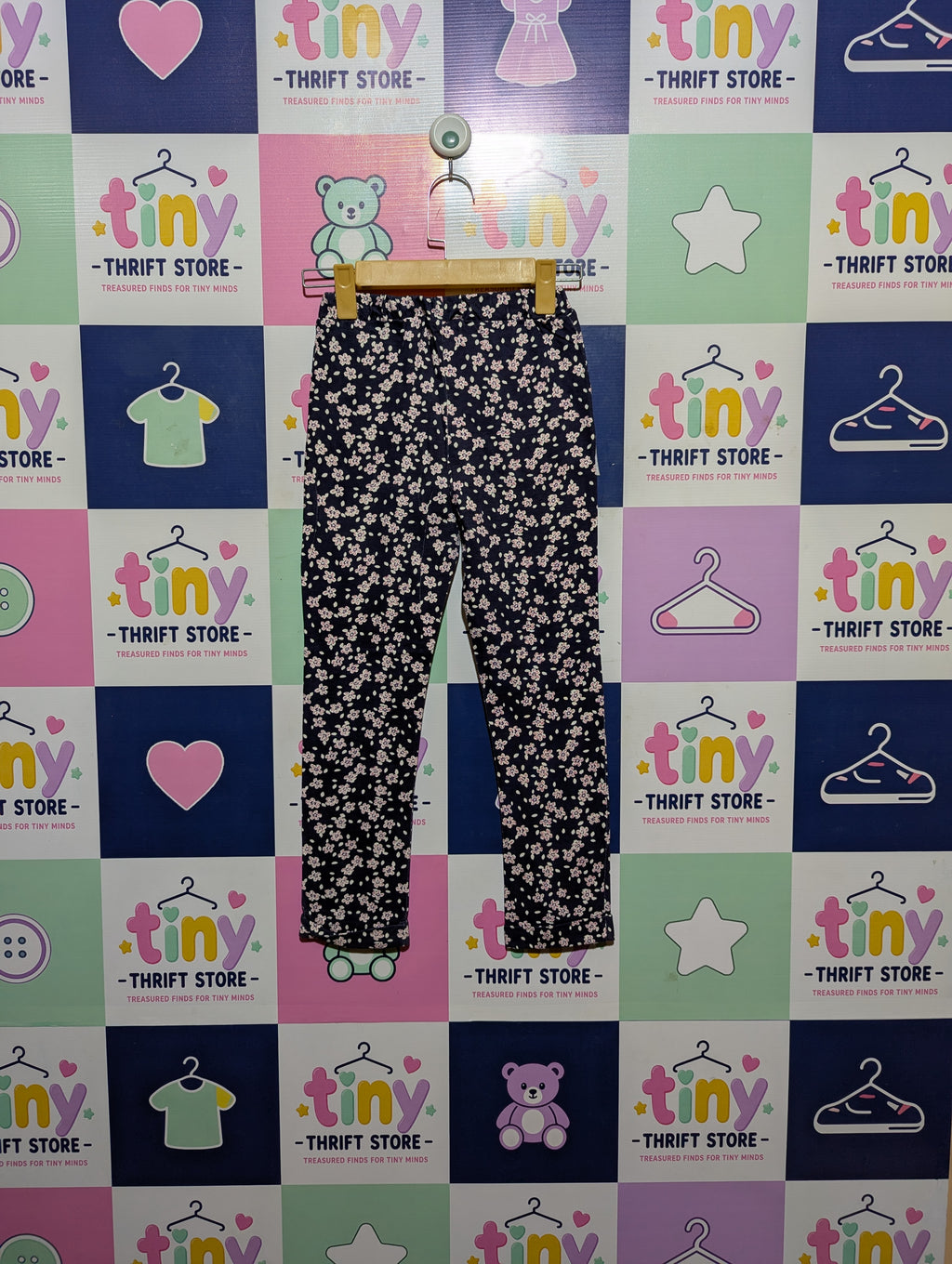 Andi Apple Girls Navy Blue "Floral Blossom" Print Leggings - Size 150CM Estimated Age 11-12 Years AB2