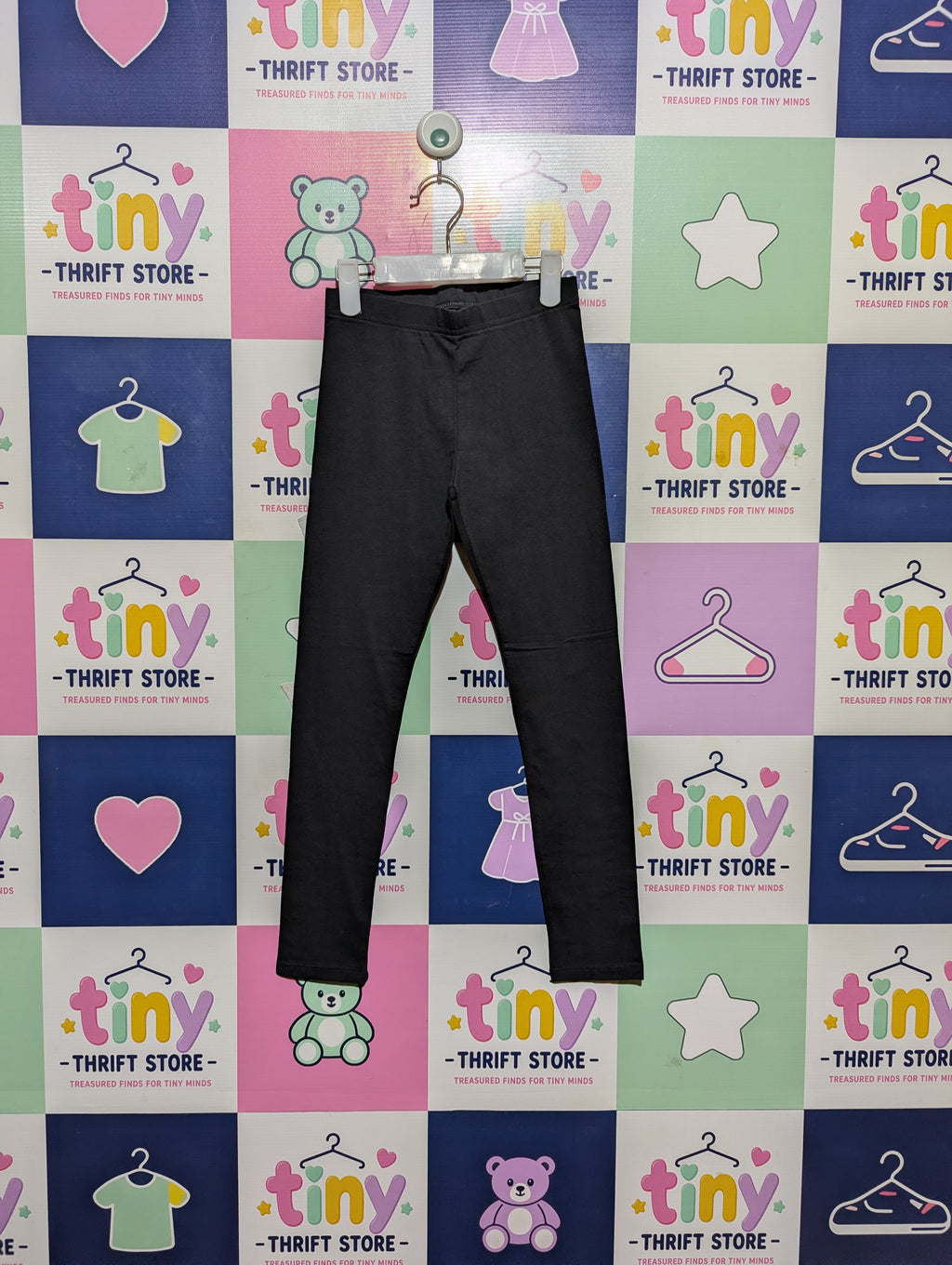 F&F Girls Basic Black Leggings - Size 134CM Estimated Age 8-9 Years AB2
