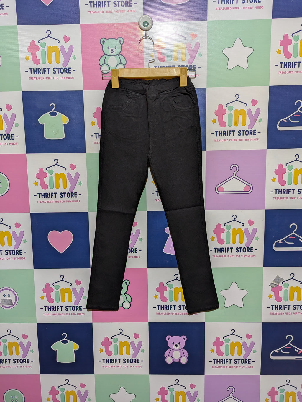 Classic Black Elastic Waist Versatile Pants - Size 140 (Estimated Age 9-10 Years) AB2