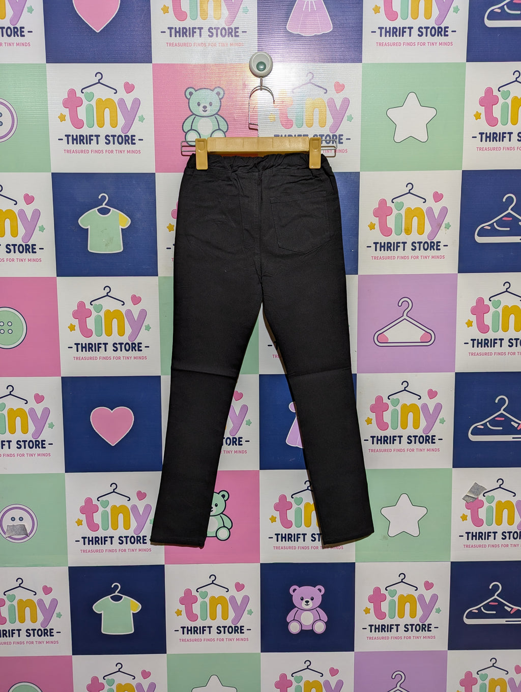 Classic Black Elastic Waist Versatile Pants - Size 140 (Estimated Age 9-10 Years) AB2