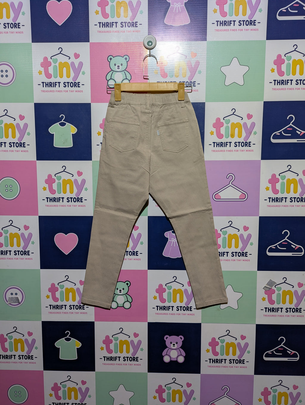 Devirock Girls Classic Beige Casual Slim Pants - Size 140 (Estimated Age 9-10 Years) AB2