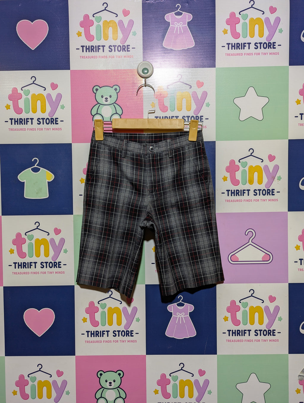 Comme Ça ISM Boys Grey Plaid Tailored Shorts - Size 130A Estimated Age 8-9 Years AB2
