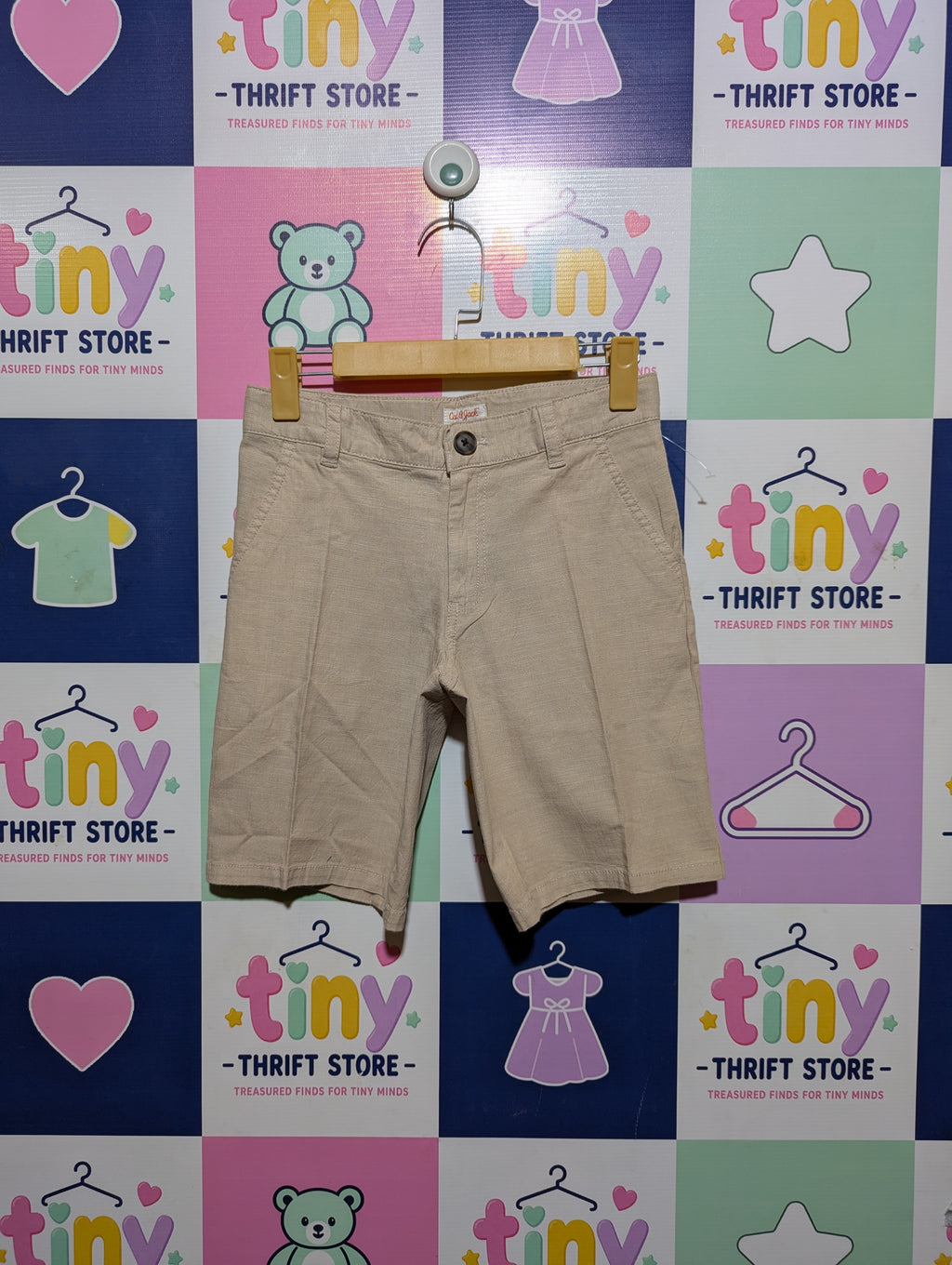 Cat & Jack Boys Tan Casual Flat-Front Shorts - Size 10 Estimated Age 9-10 Years AB2
