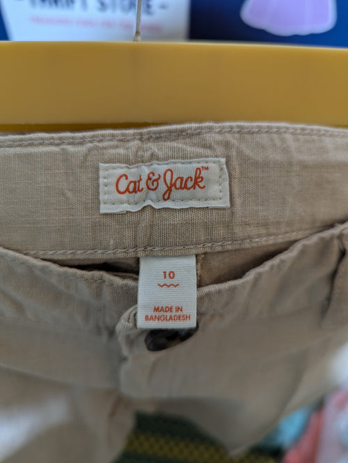 Cat & Jack Boys Tan Casual Flat-Front Shorts - Size 10 Estimated Age 9-10 Years AB2
