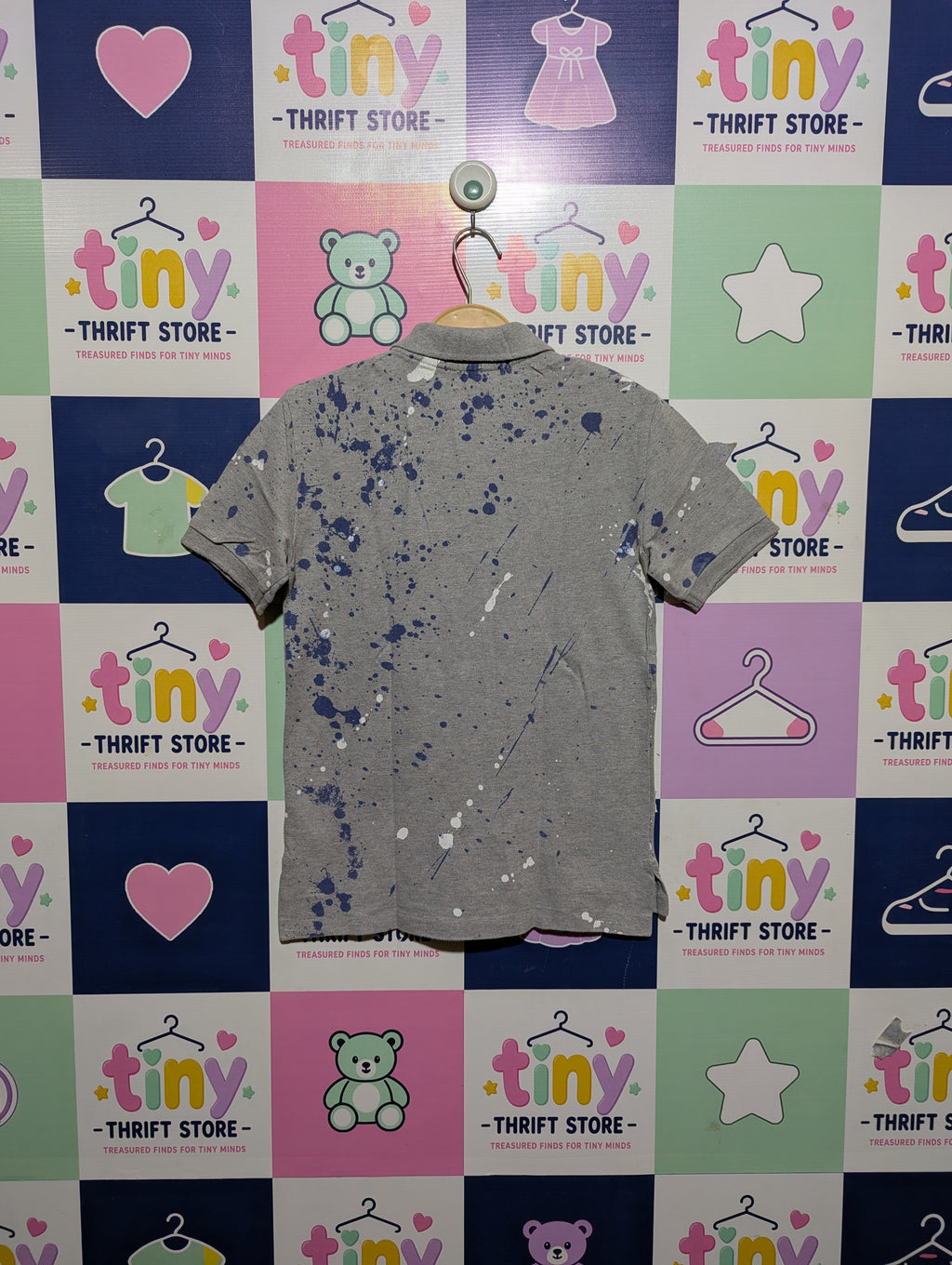 Polo Ralph Lauren Boys Grey "Paint Splatter" Polo Shirt - Size Estimated Age 8 Years AB2