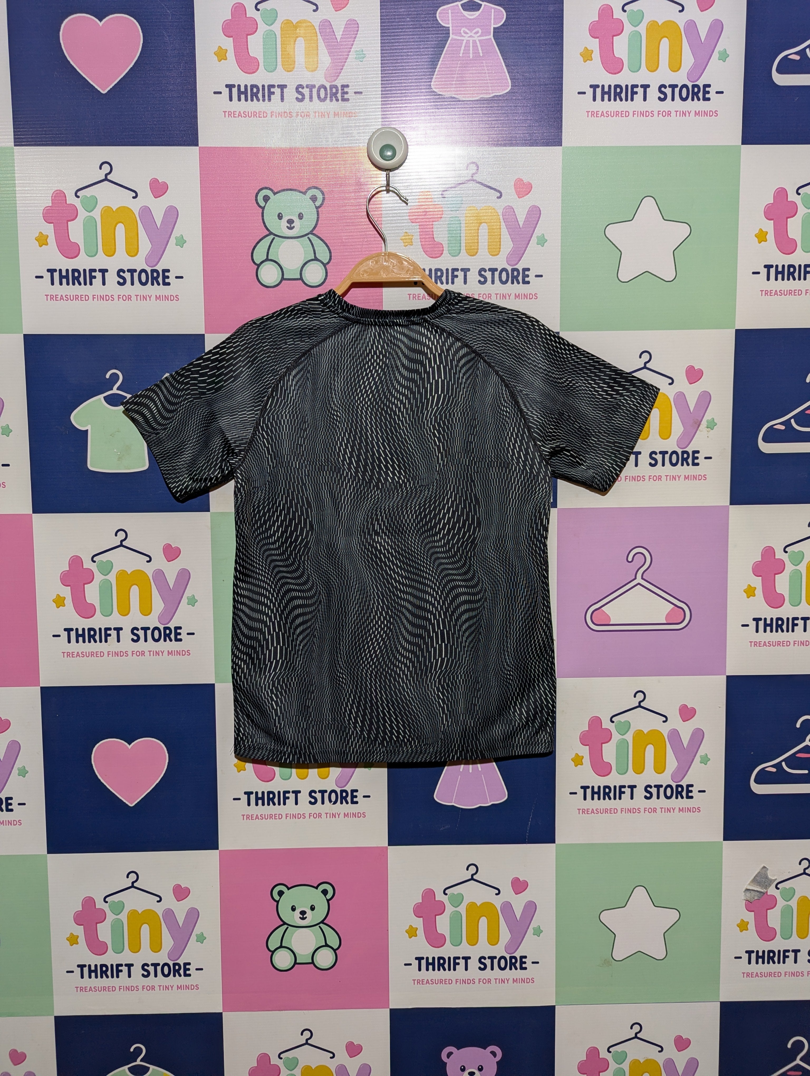 H&M Boys Grey/Black Abstract Print "Sport" Active Tee - Size Estimated Age 8-10 Years AB2