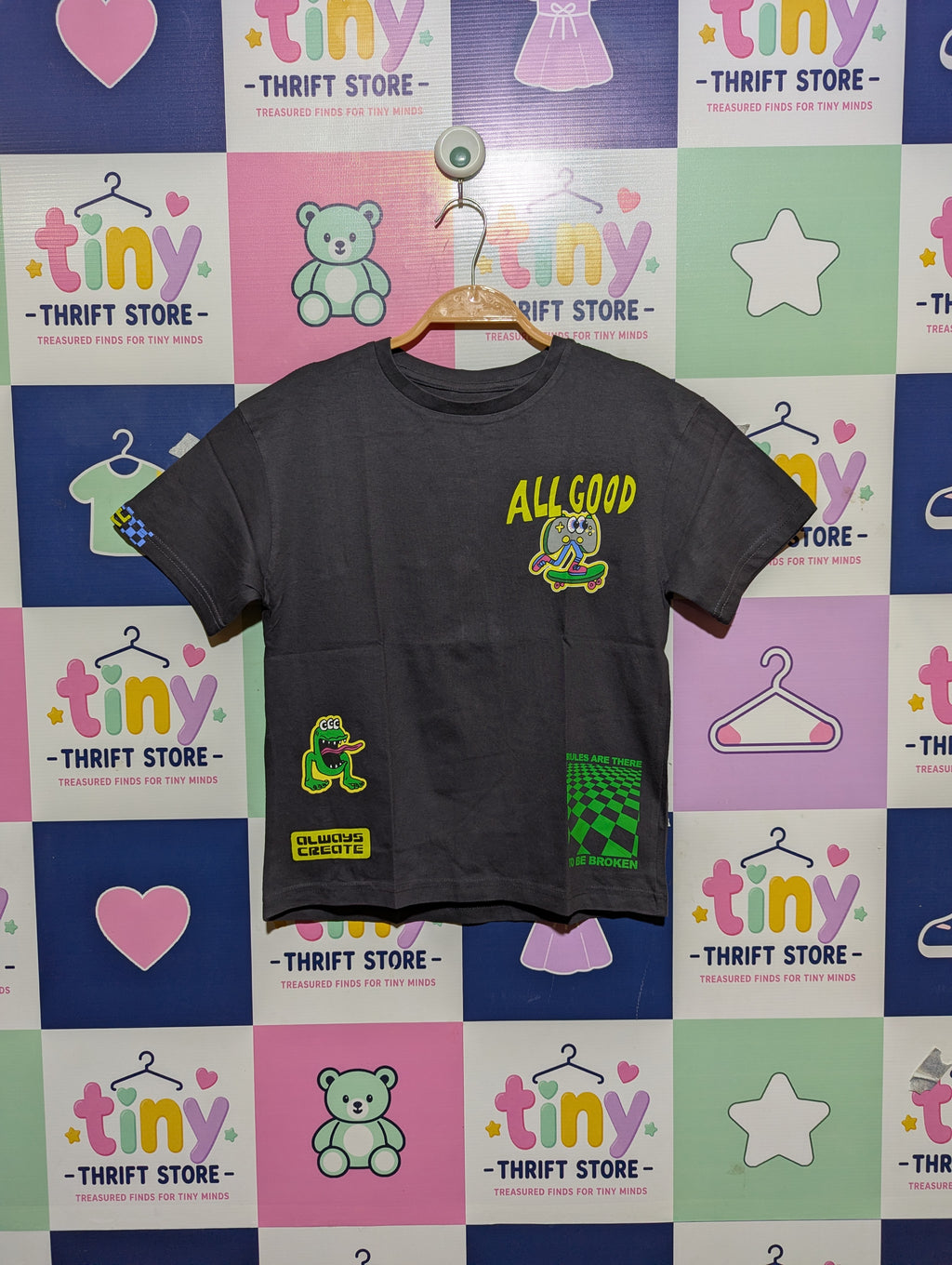 Tu Boys Charcoal Grey "All Good" Graphic T-Shirt - Size Estimated Age 9 Years AB2