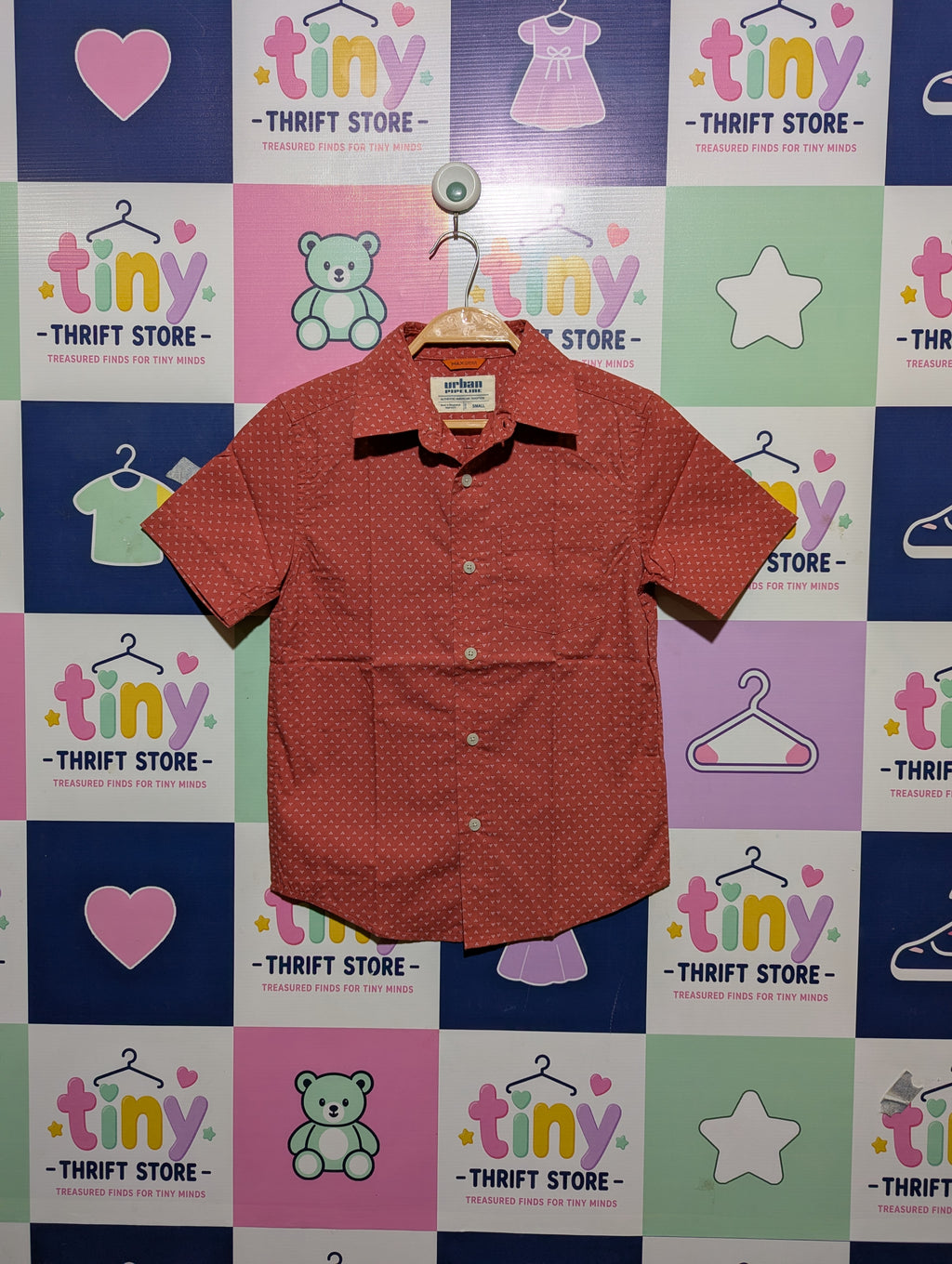 Urban Pipeline Boys Rust Orange "Patterned" Button-Down Shirt - Size Estimated Age 8 - 9 Years AB2