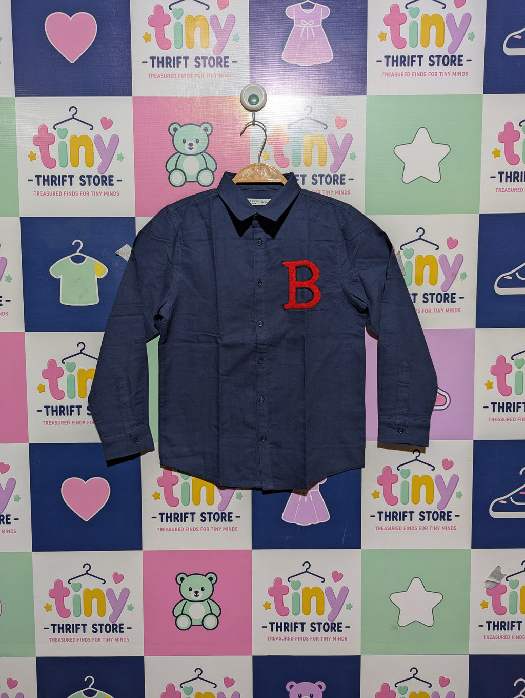 Fox & Bunny by Sinsay Boys Navy Blue "Initial B" Long-Sleeve Shirt - Size Estimated Age 8-9 Years AB2
