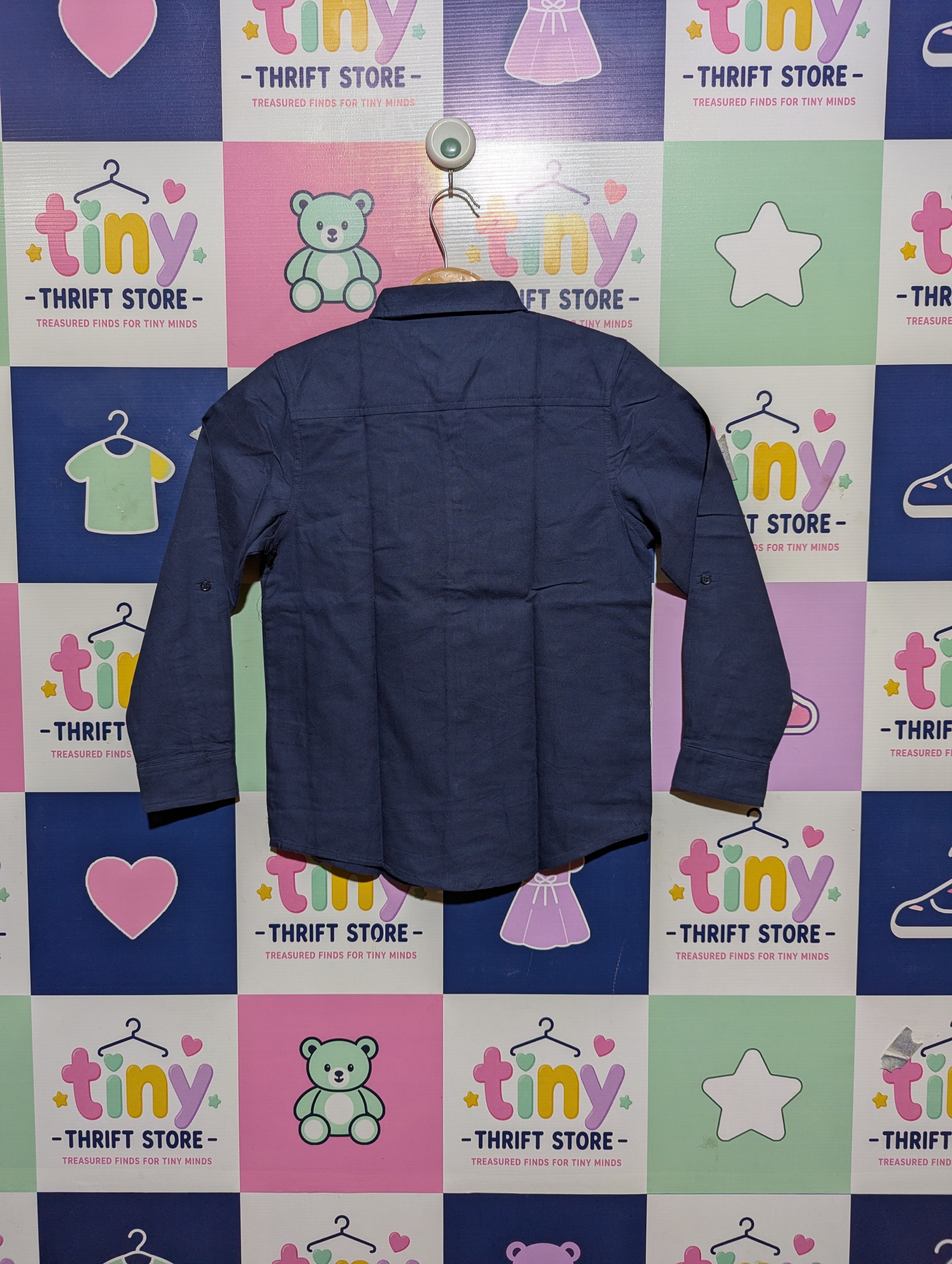 Fox & Bunny by Sinsay Boys Navy Blue "Initial B" Long-Sleeve Shirt - Size Estimated Age 8-9 Years AB2